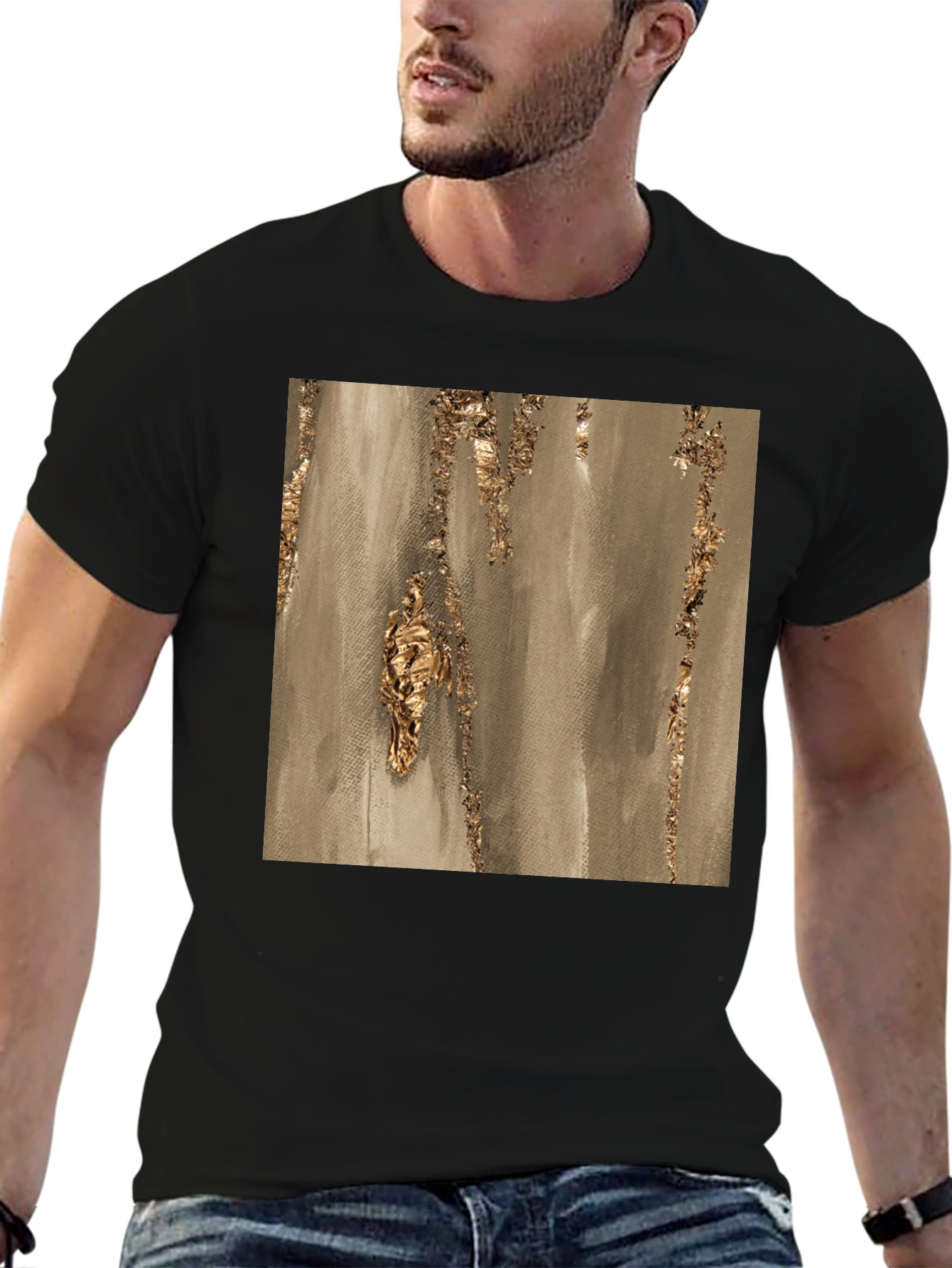 Abstract Gold Foil Art Print Black T-Shirt
