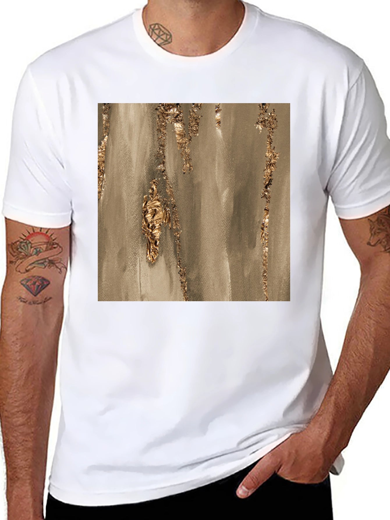 Abstract Gold Foil Art Print Black T-Shirt