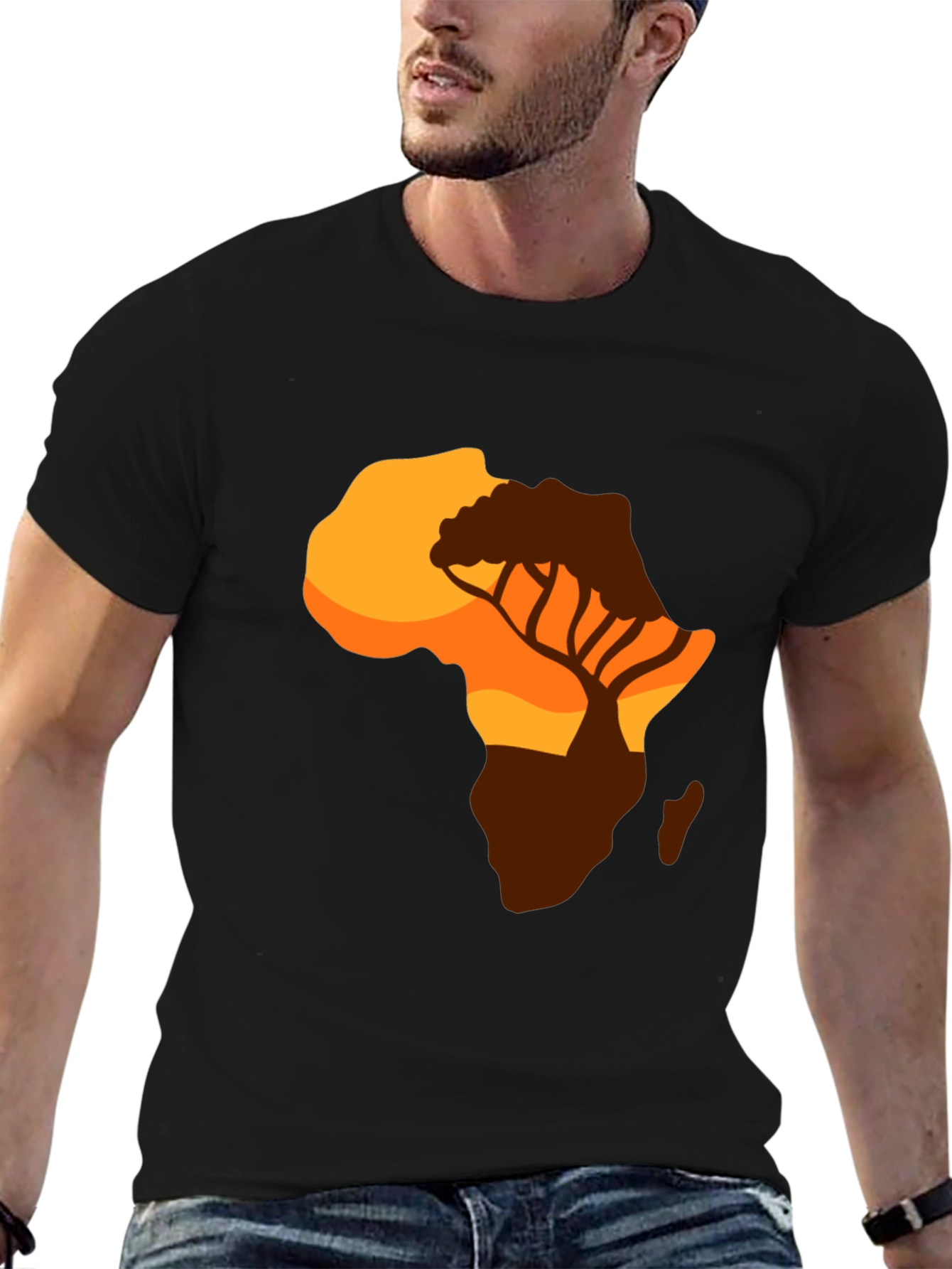 African Sunset Graphic Tee - Black Cotton T-Shirt