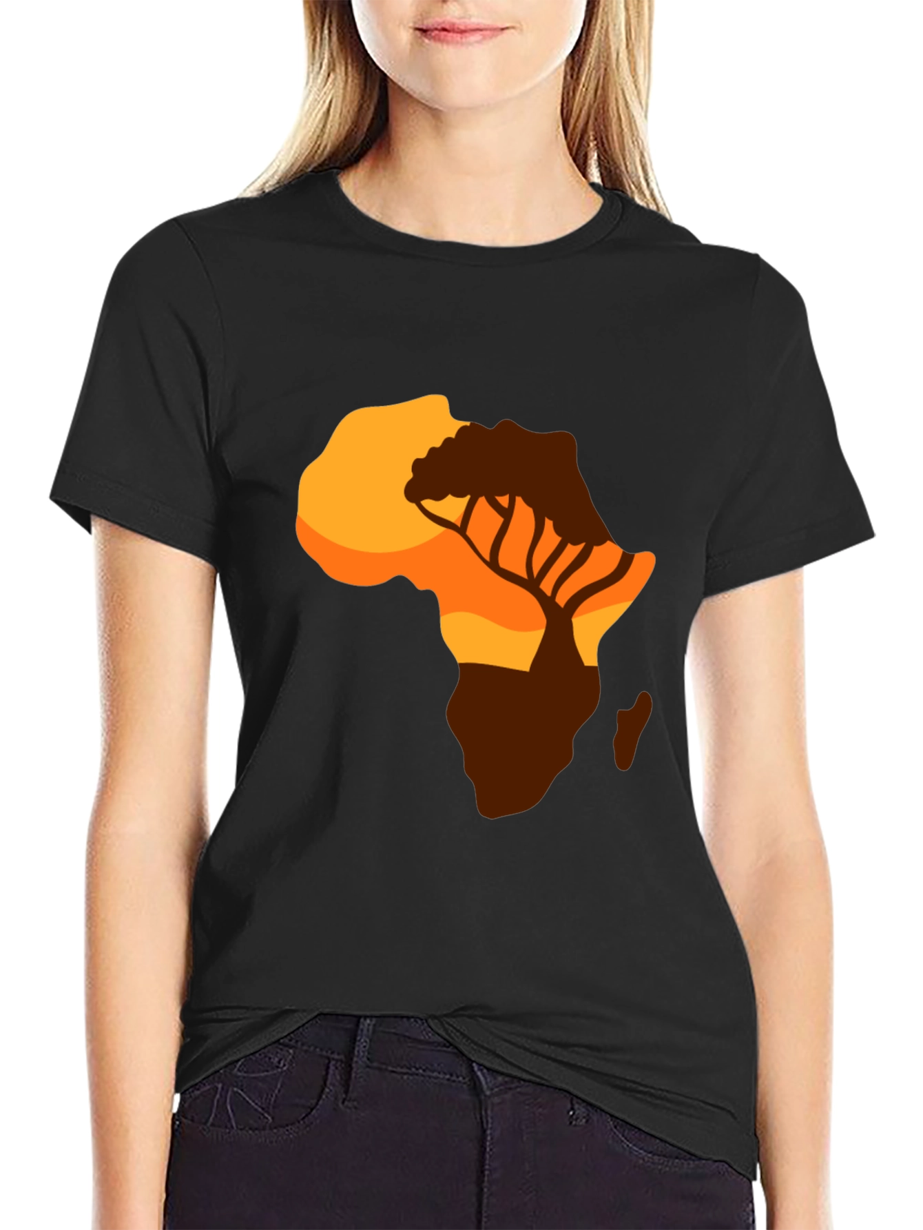 African Sunset Graphic Tee - Black Cotton T-Shirt