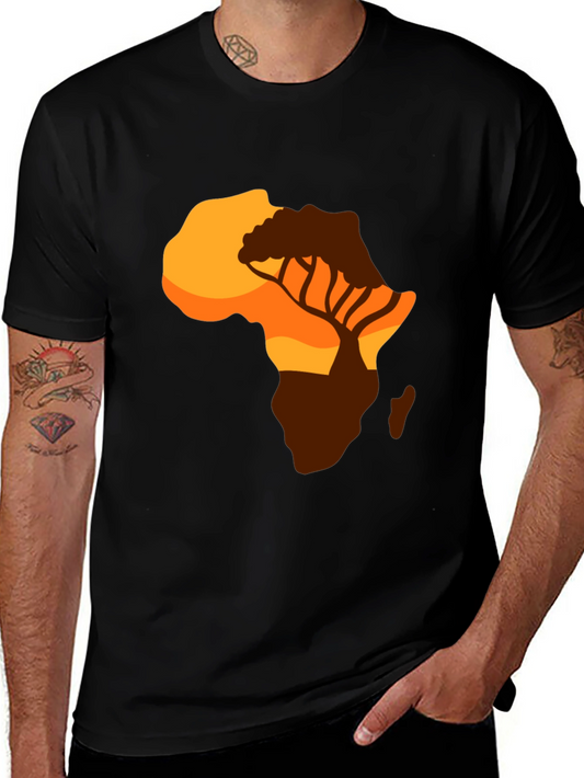 African Sunset Graphic Tee - Black Cotton T-Shirt