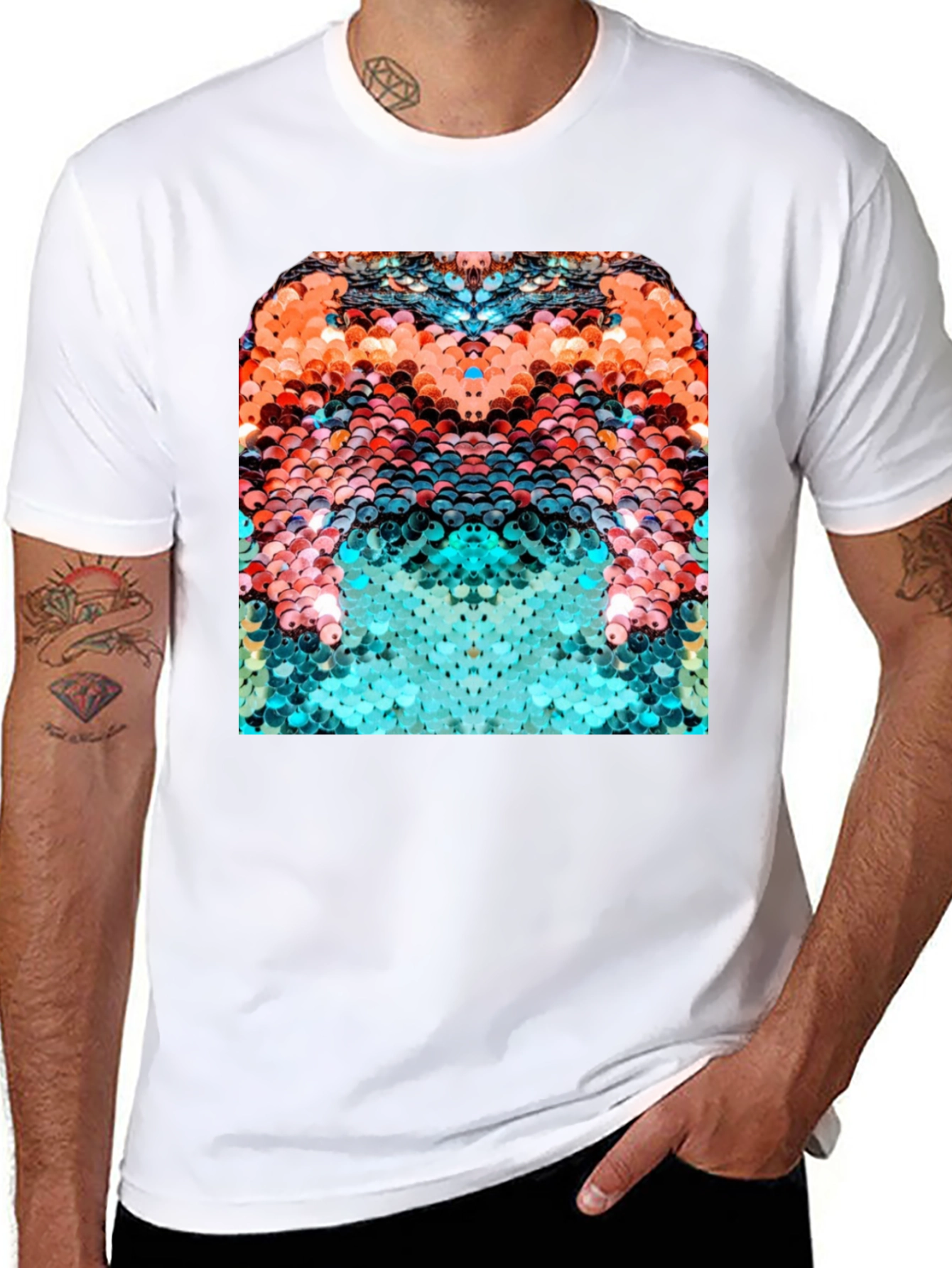 Abstract Sequin Graphic T-Shirt - Black