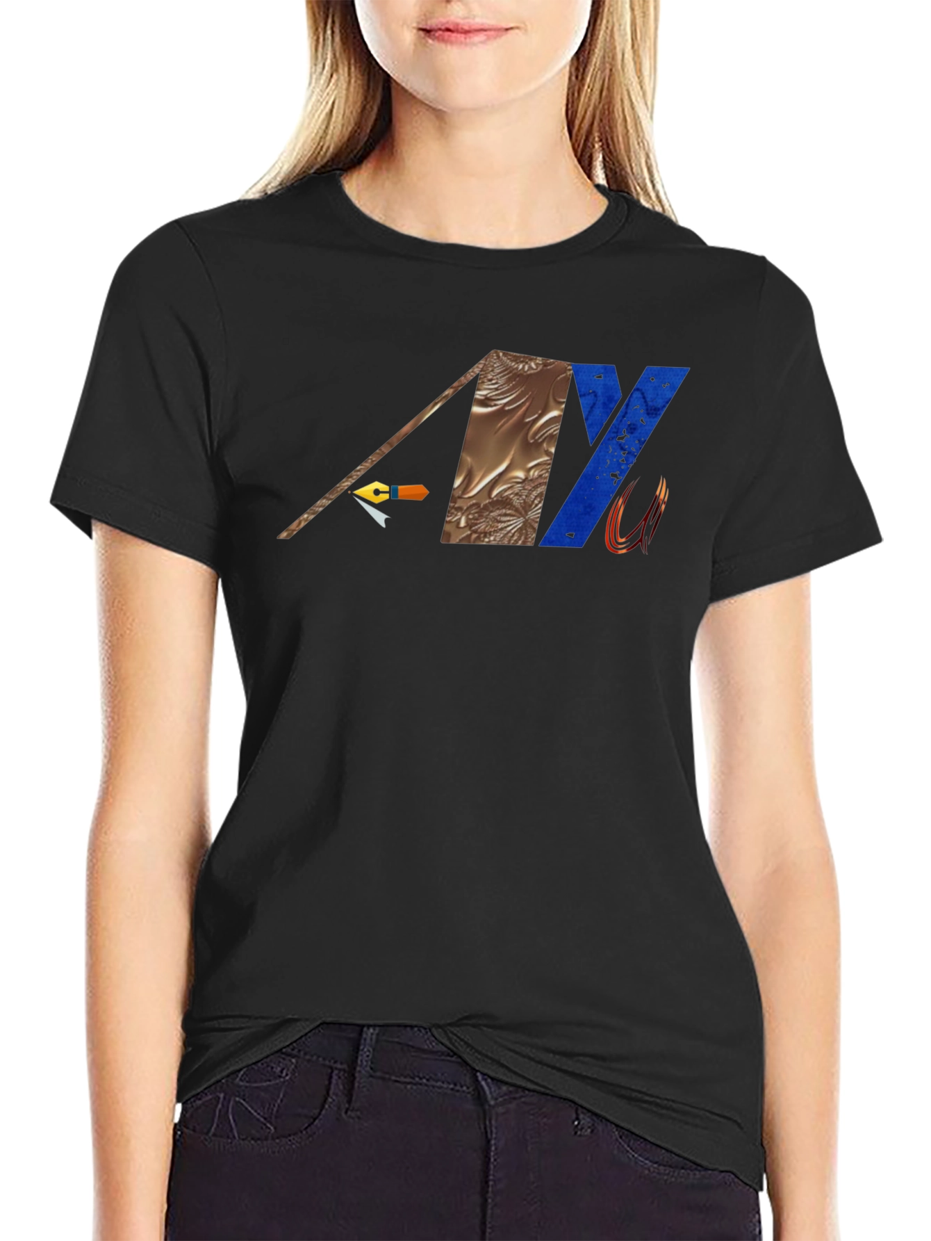 Abstract Graphic Print Mens Black T-Shirt