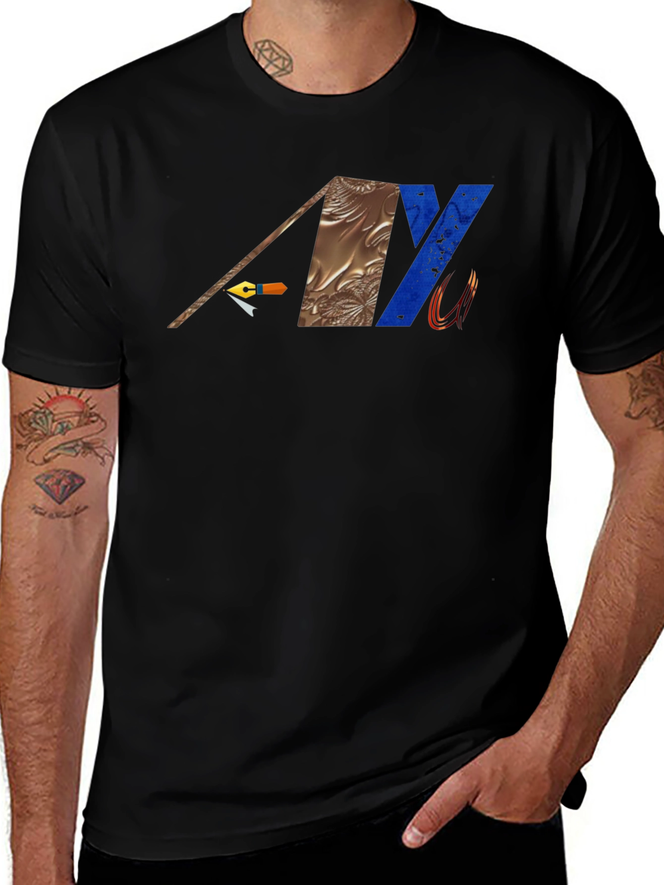 Abstract Graphic Print Mens Black T-Shirt