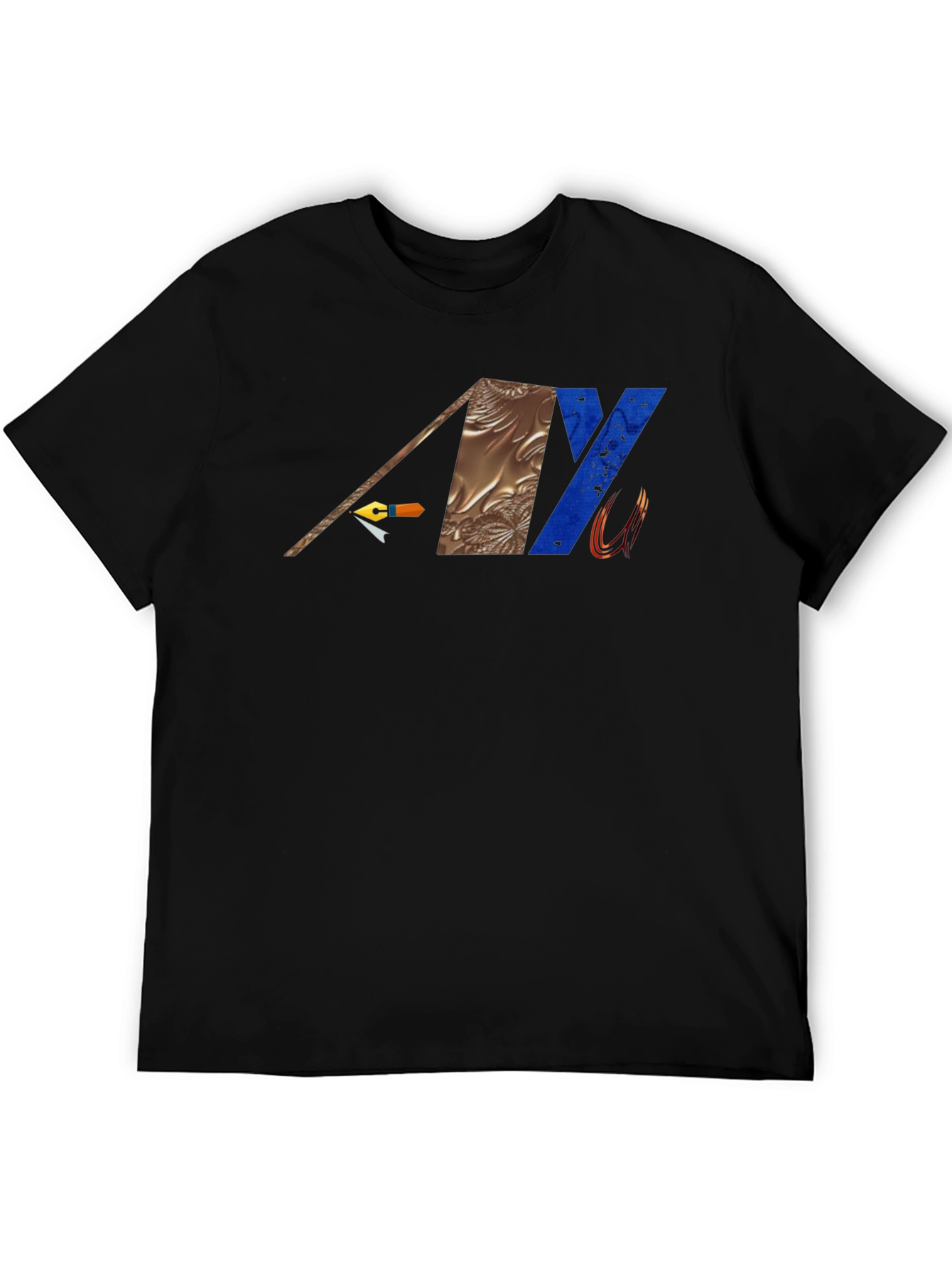 Abstract Graphic Print Mens Black T-Shirt
