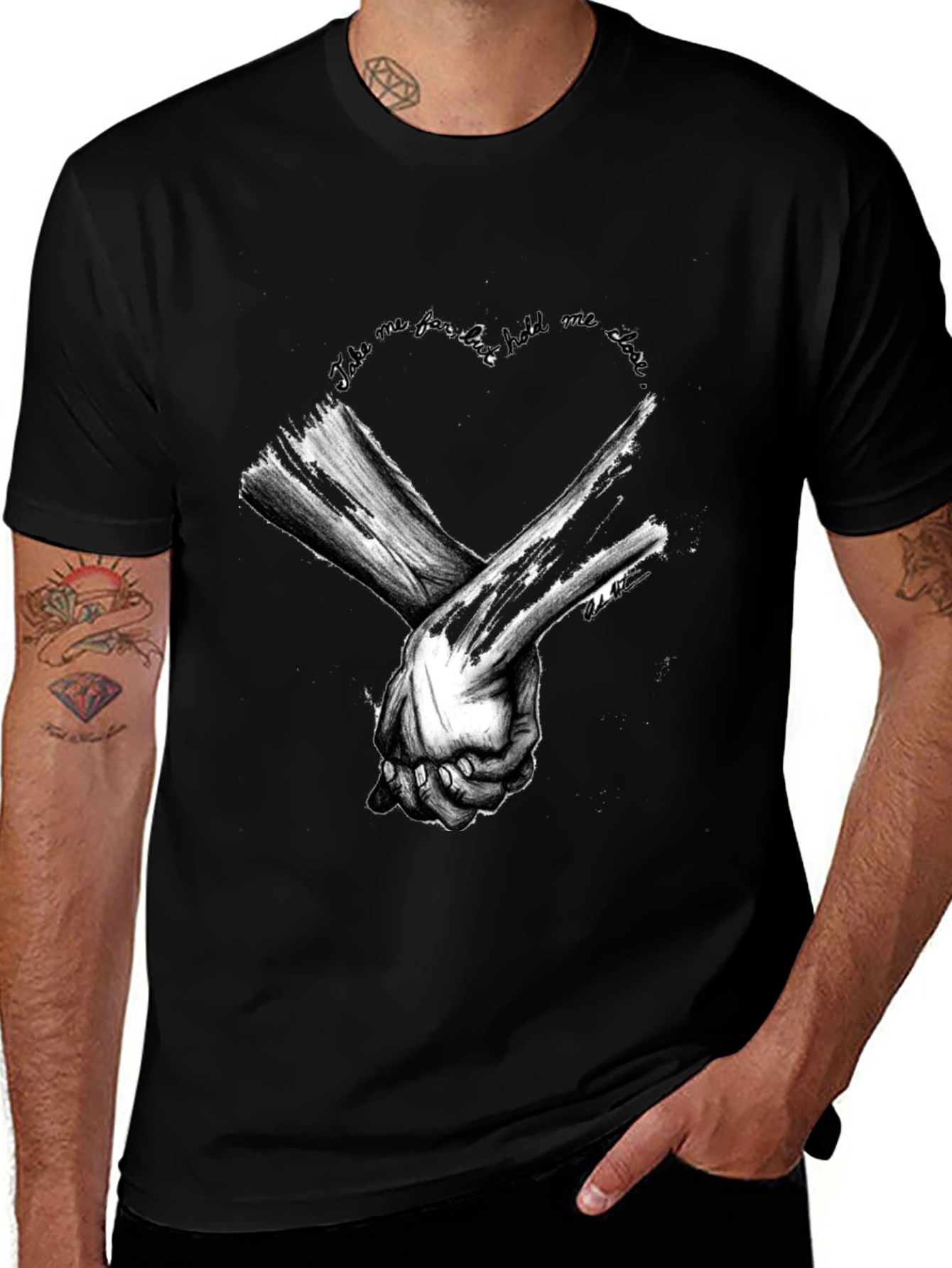 Heart Hands Graphic Tee - Stylish Black Cotton T-Shirt