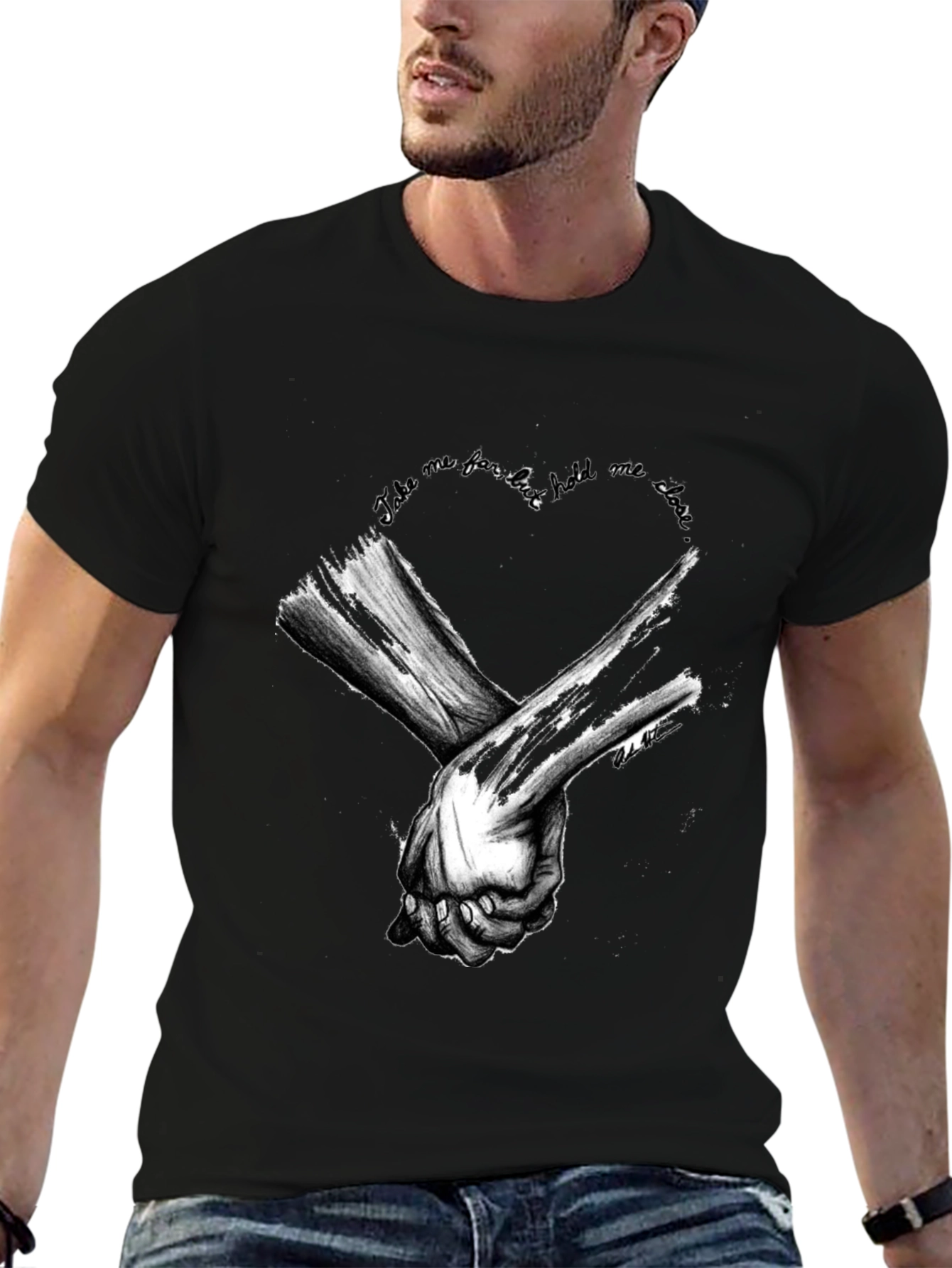 Heart Hands Graphic Tee - Stylish Black Cotton T-Shirt