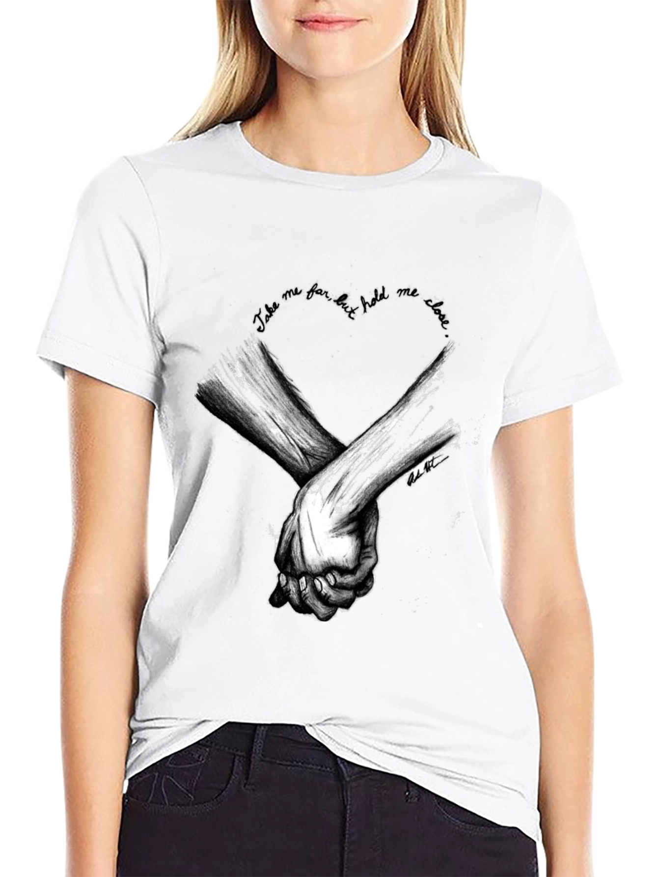 Heart Hands Graphic Tee - Stylish Black Cotton T-Shirt