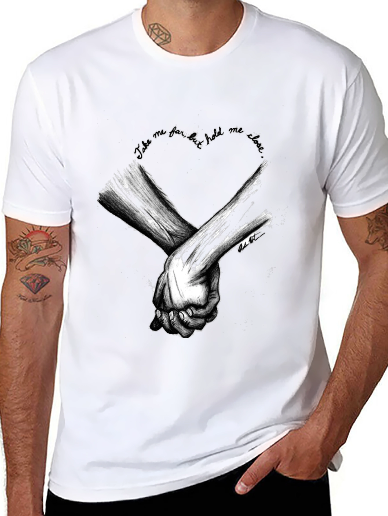 Heart Hands Graphic Tee - Stylish Black Cotton T-Shirt