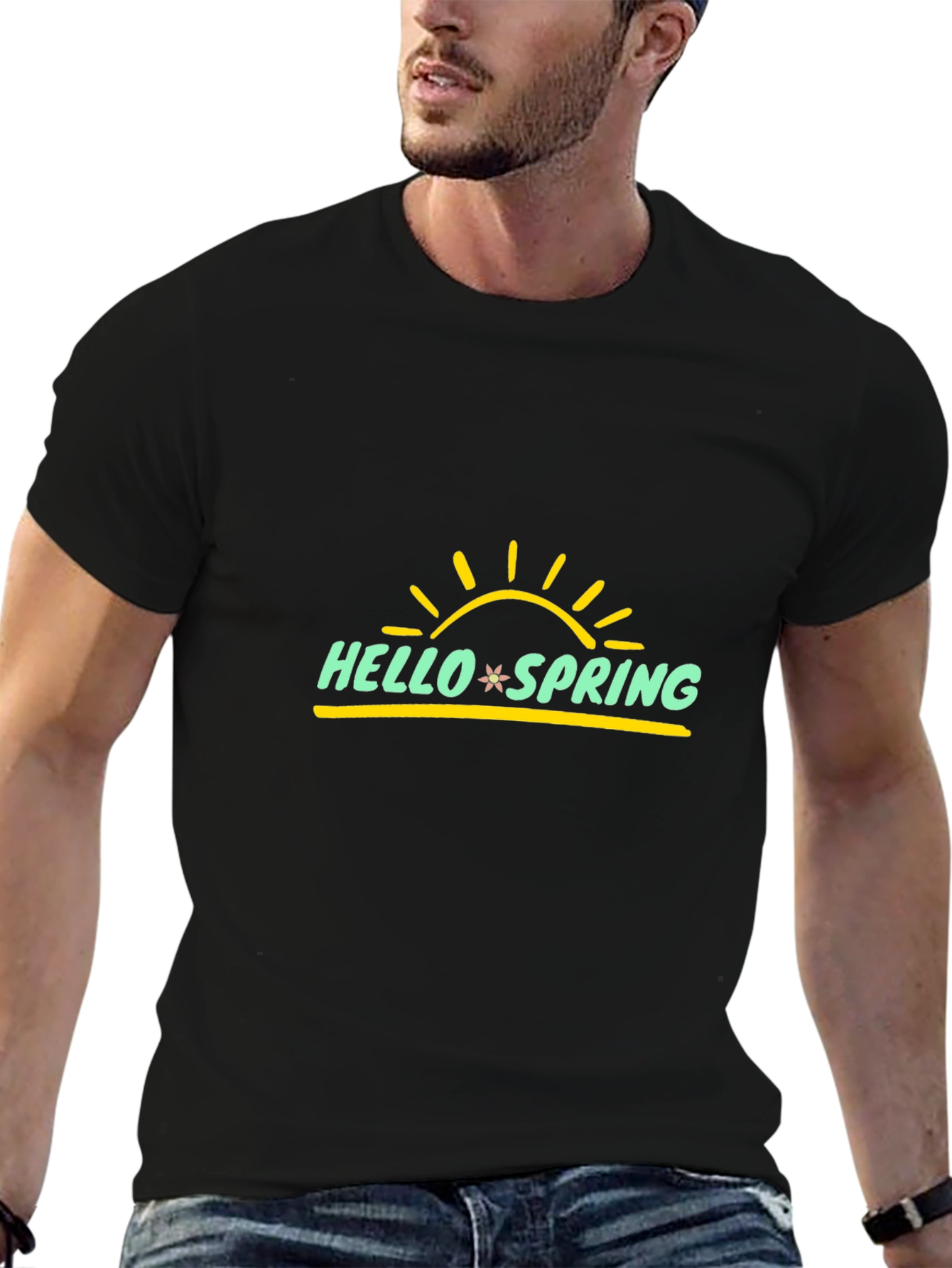 Hello Spring Graphic Tee - Black Cotton T-Shirt