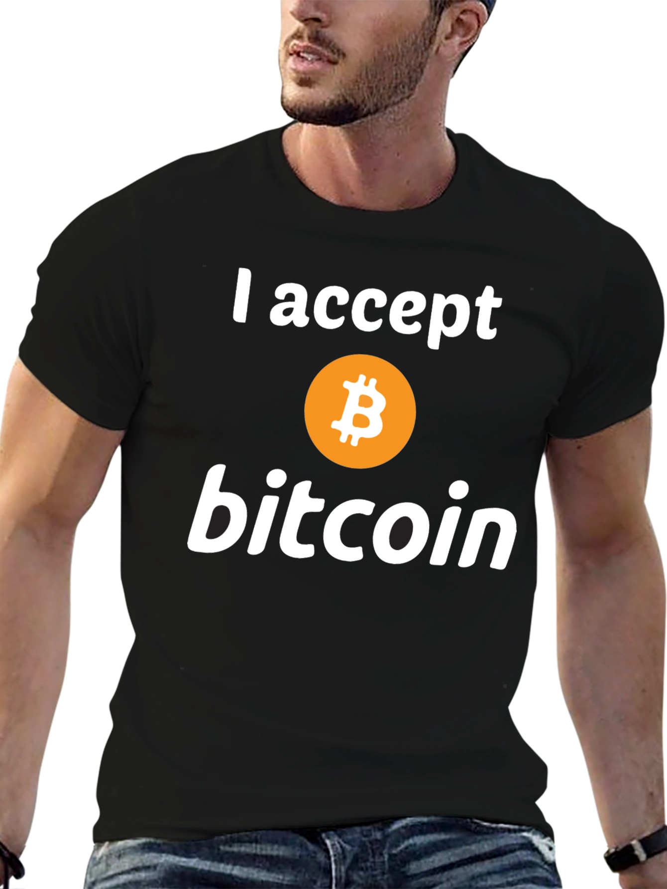 I Accept Bitcoin Black T-Shirt Crypto Currency