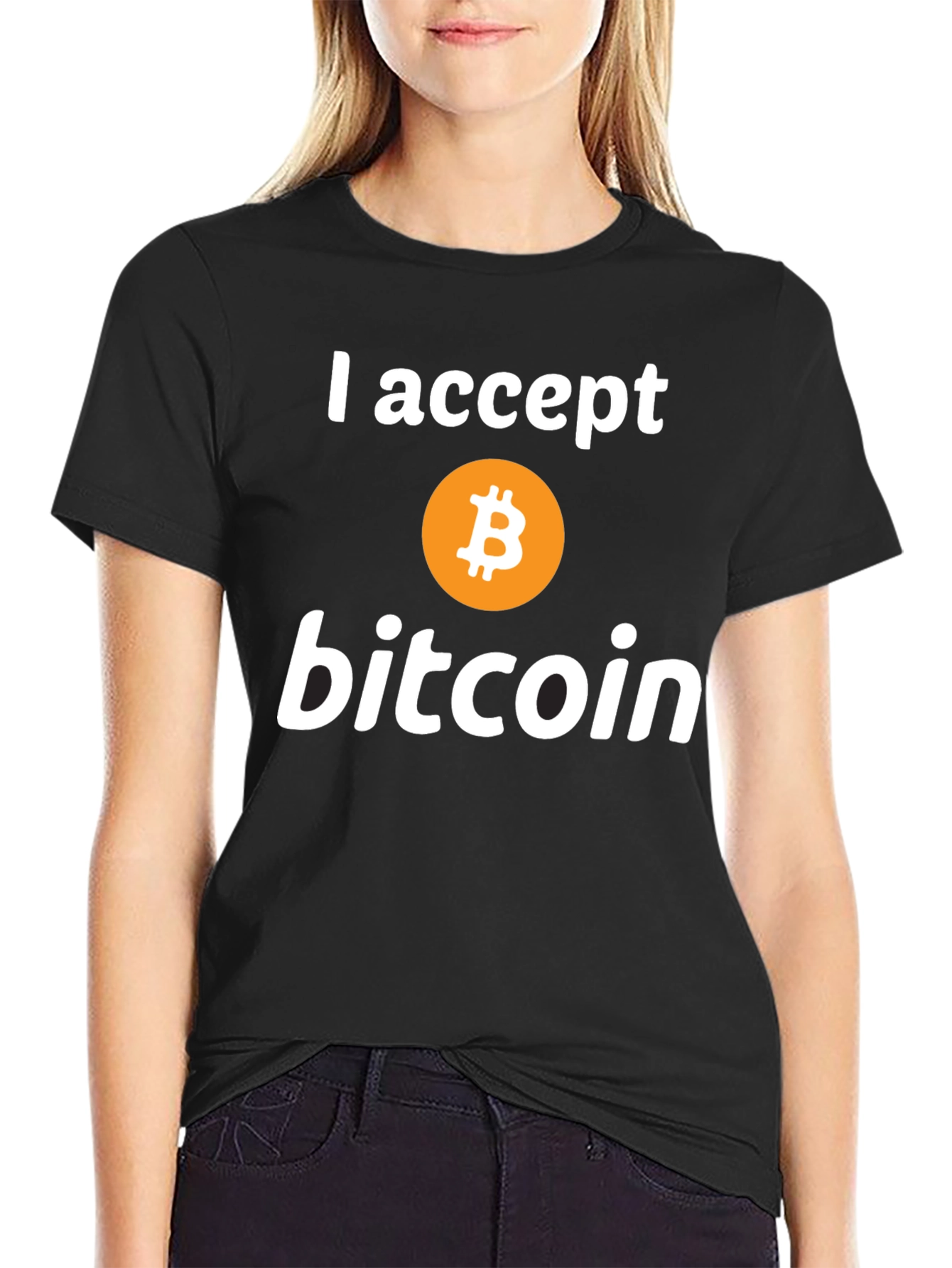 I Accept Bitcoin Black T-Shirt Crypto Currency