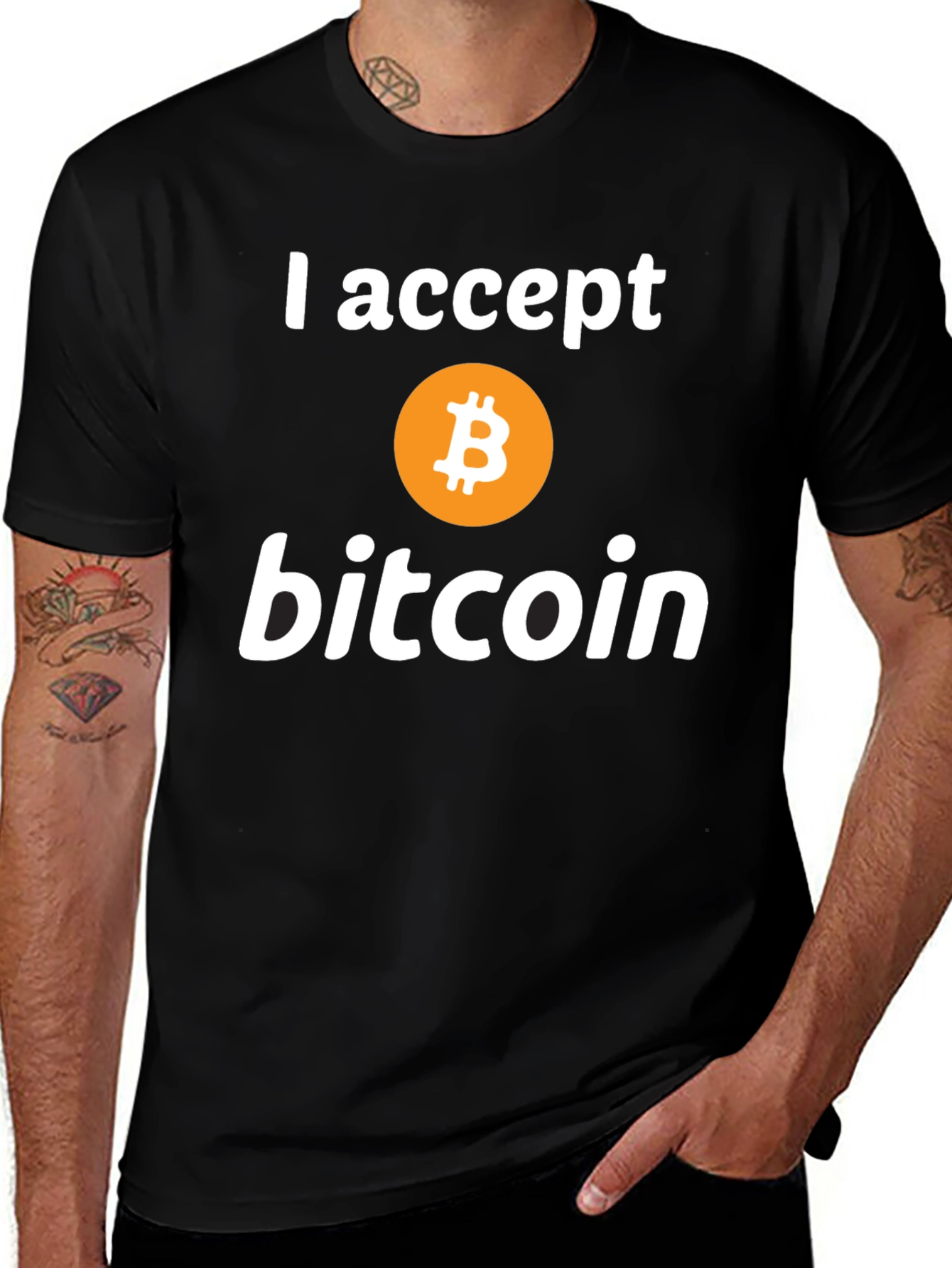 I Accept Bitcoin Black T-Shirt Crypto Currency