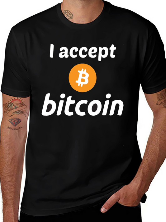 I Accept Bitcoin Black T-Shirt Crypto Currency