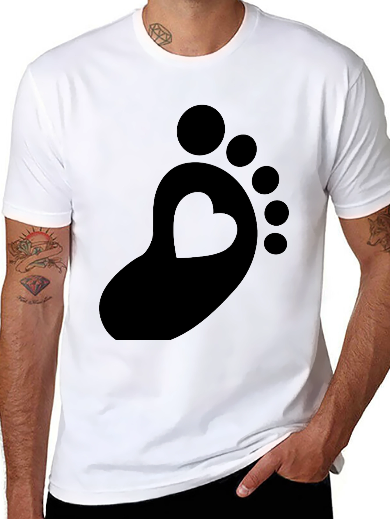 Heart Footprint Black T-Shirt