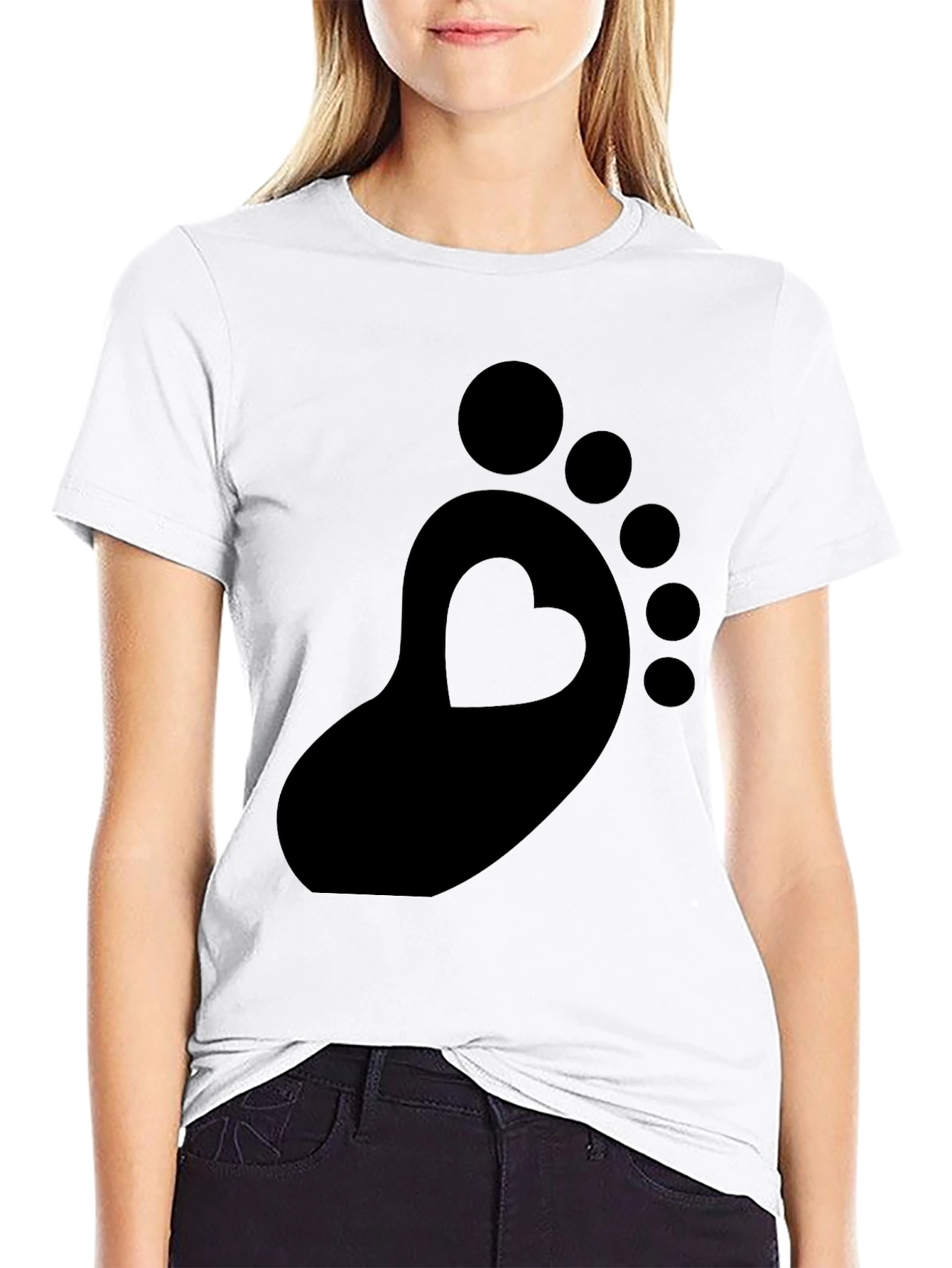 Heart Footprint Black T-Shirt