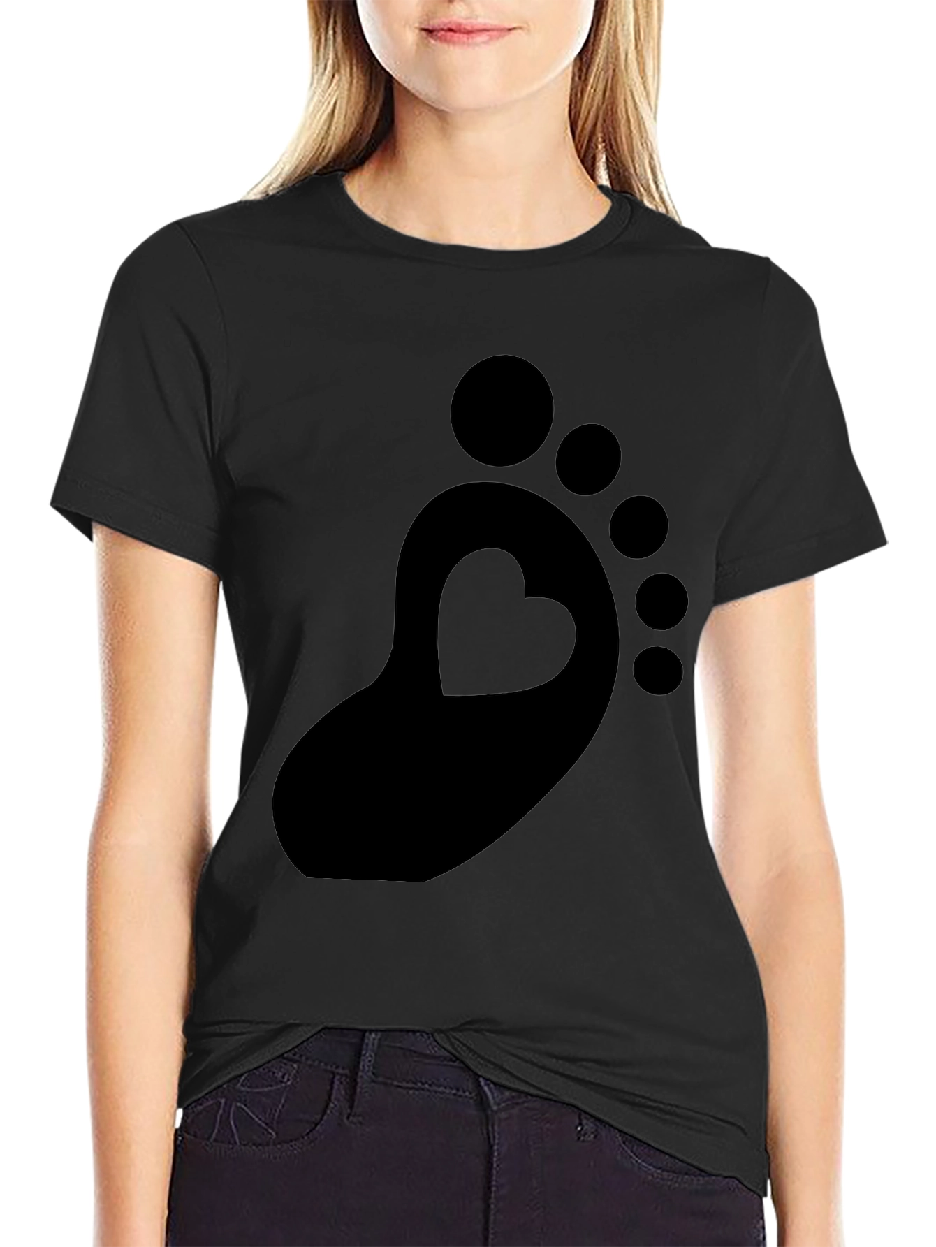 Heart Footprint Black T-Shirt