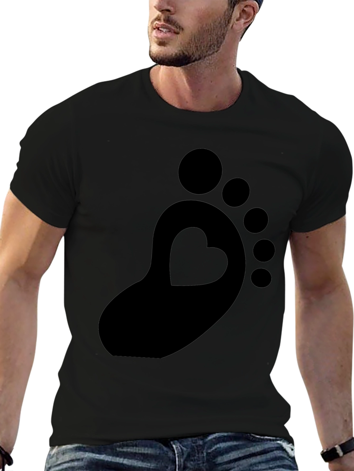 Heart Footprint Black T-Shirt