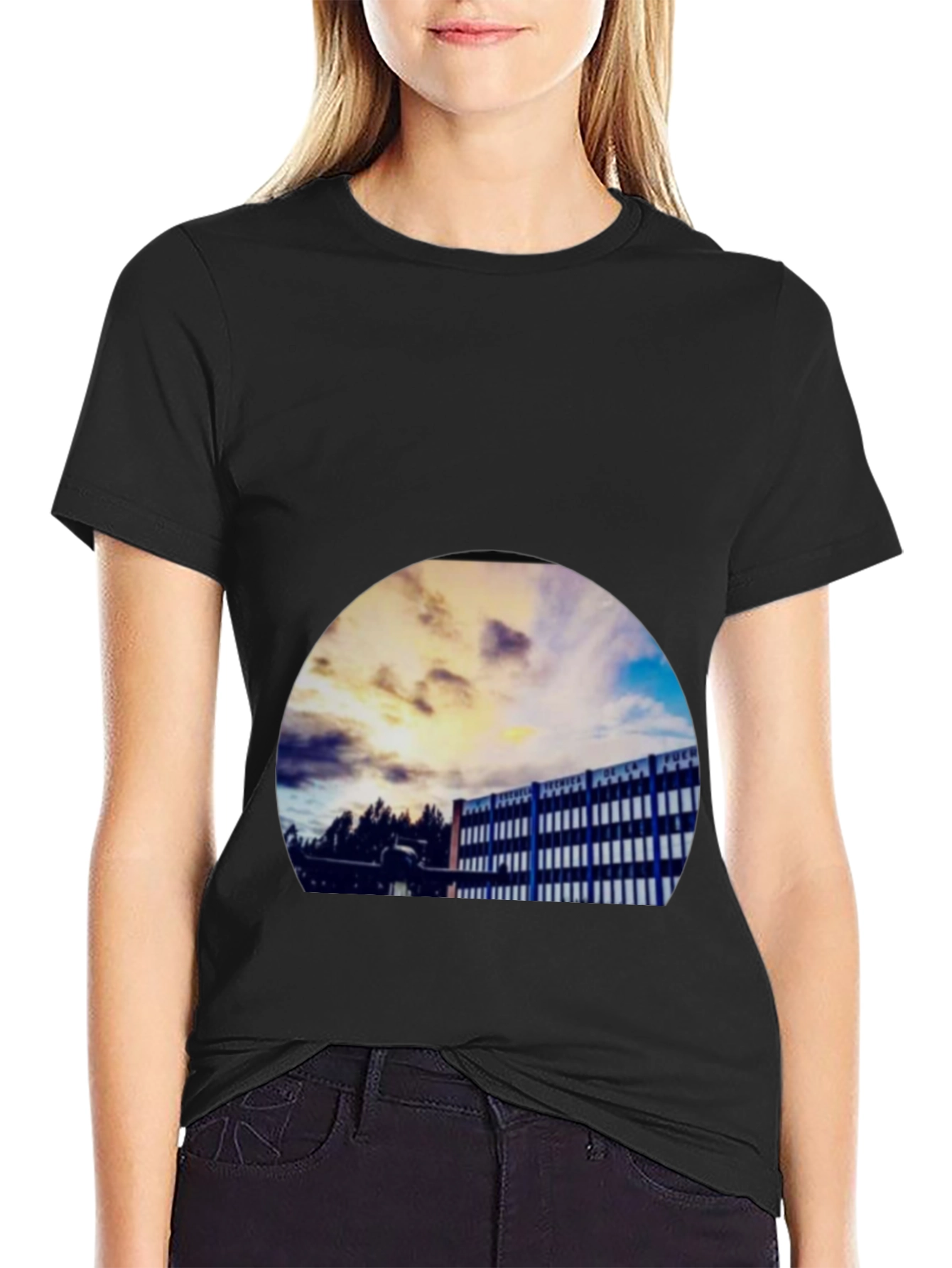 Abstract Building Print Black T-Shirt