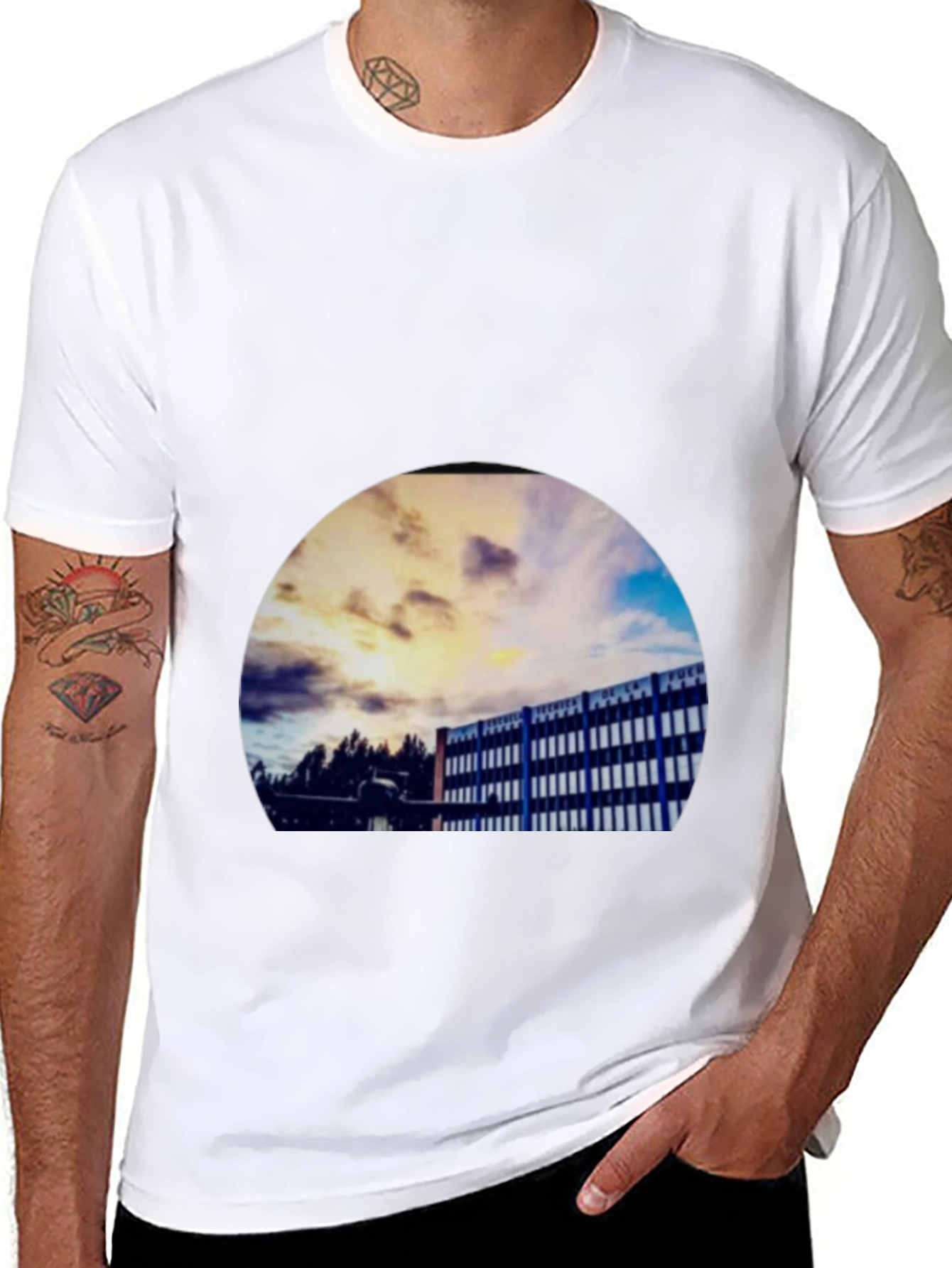 Abstract Building Print Black T-Shirt