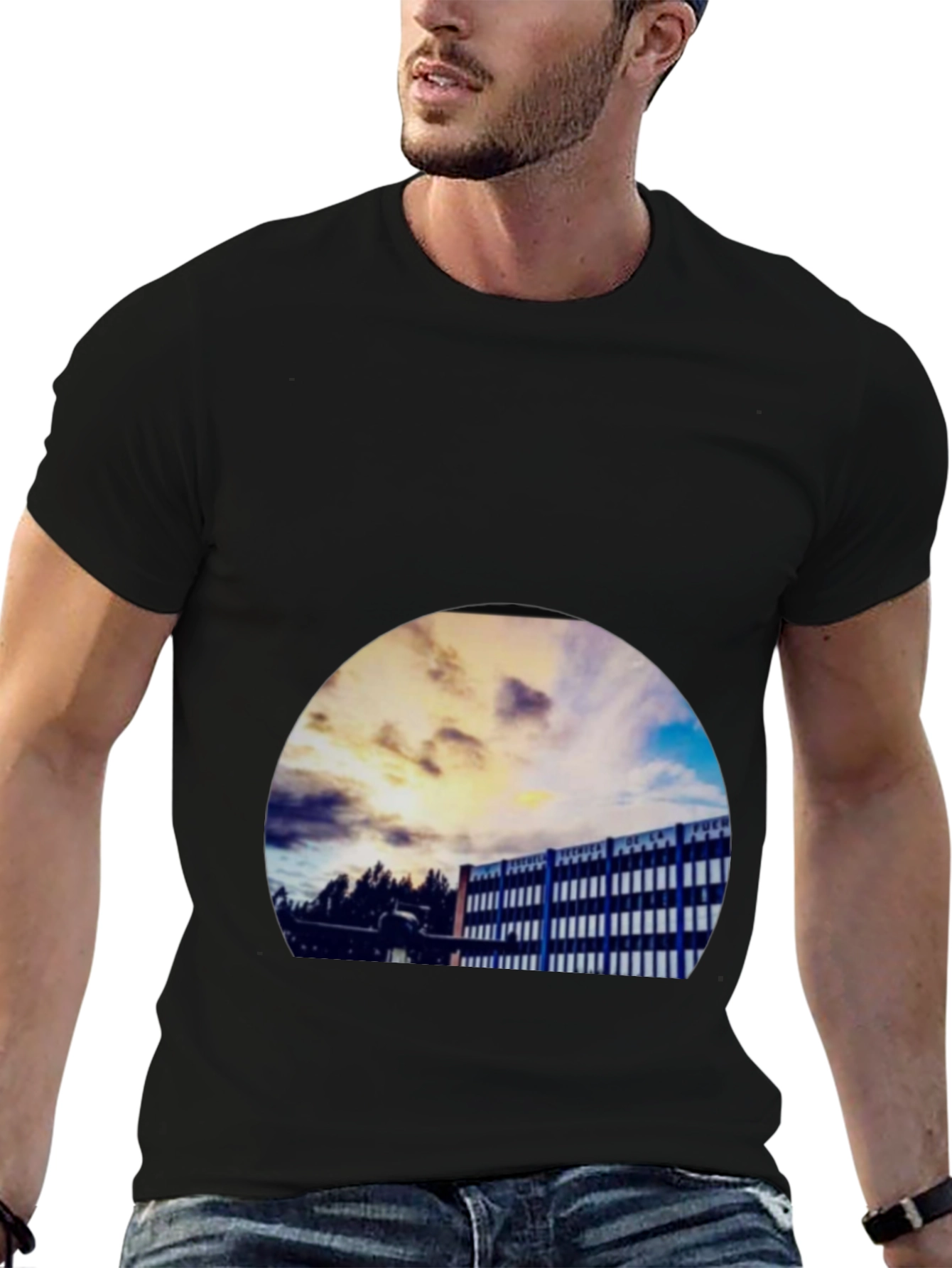 Abstract Building Print Black T-Shirt