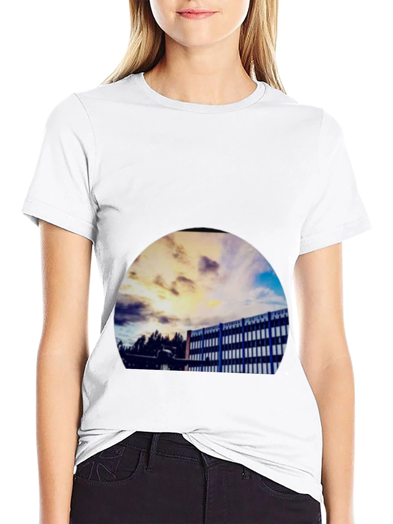 Abstract Building Print Black T-Shirt