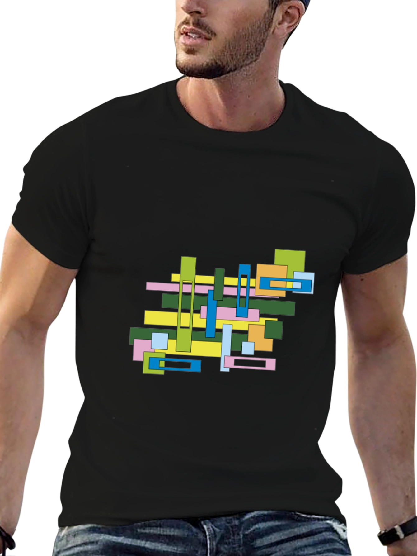 Abstract Geometric Graphic Print Black Tee