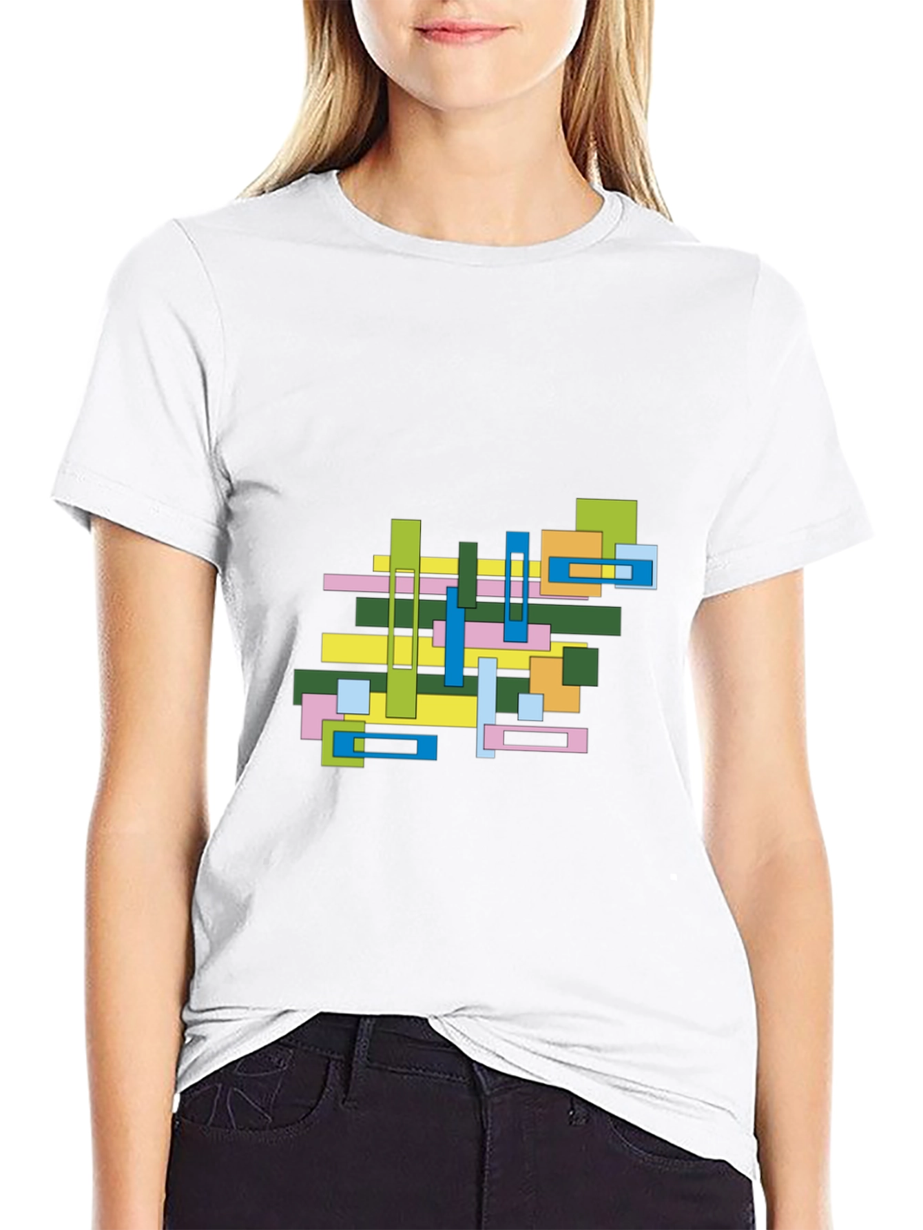 Abstract Geometric Graphic Print Black Tee