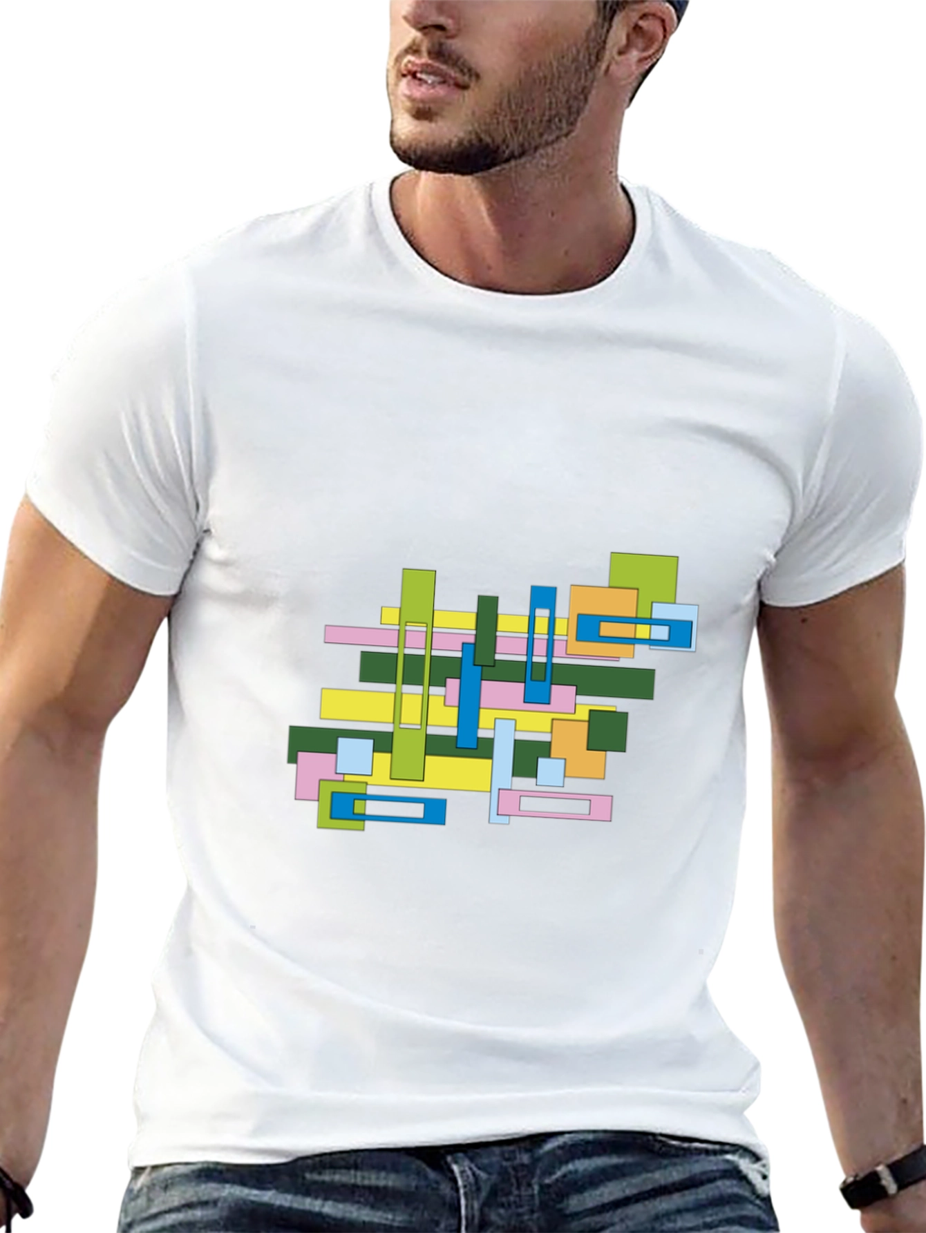 Abstract Geometric Graphic Print Black Tee