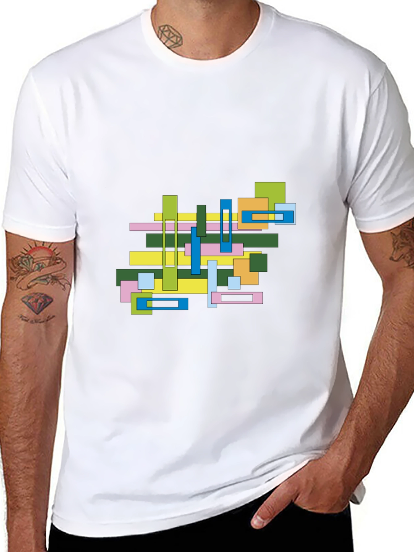 Abstract Geometric Graphic Print Black Tee