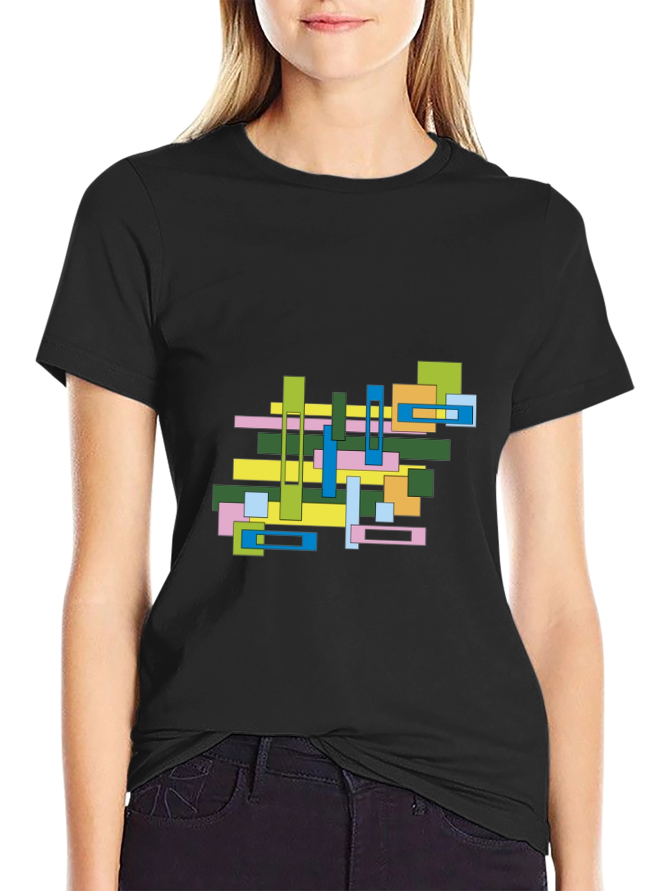 Abstract Geometric Graphic Print Black Tee