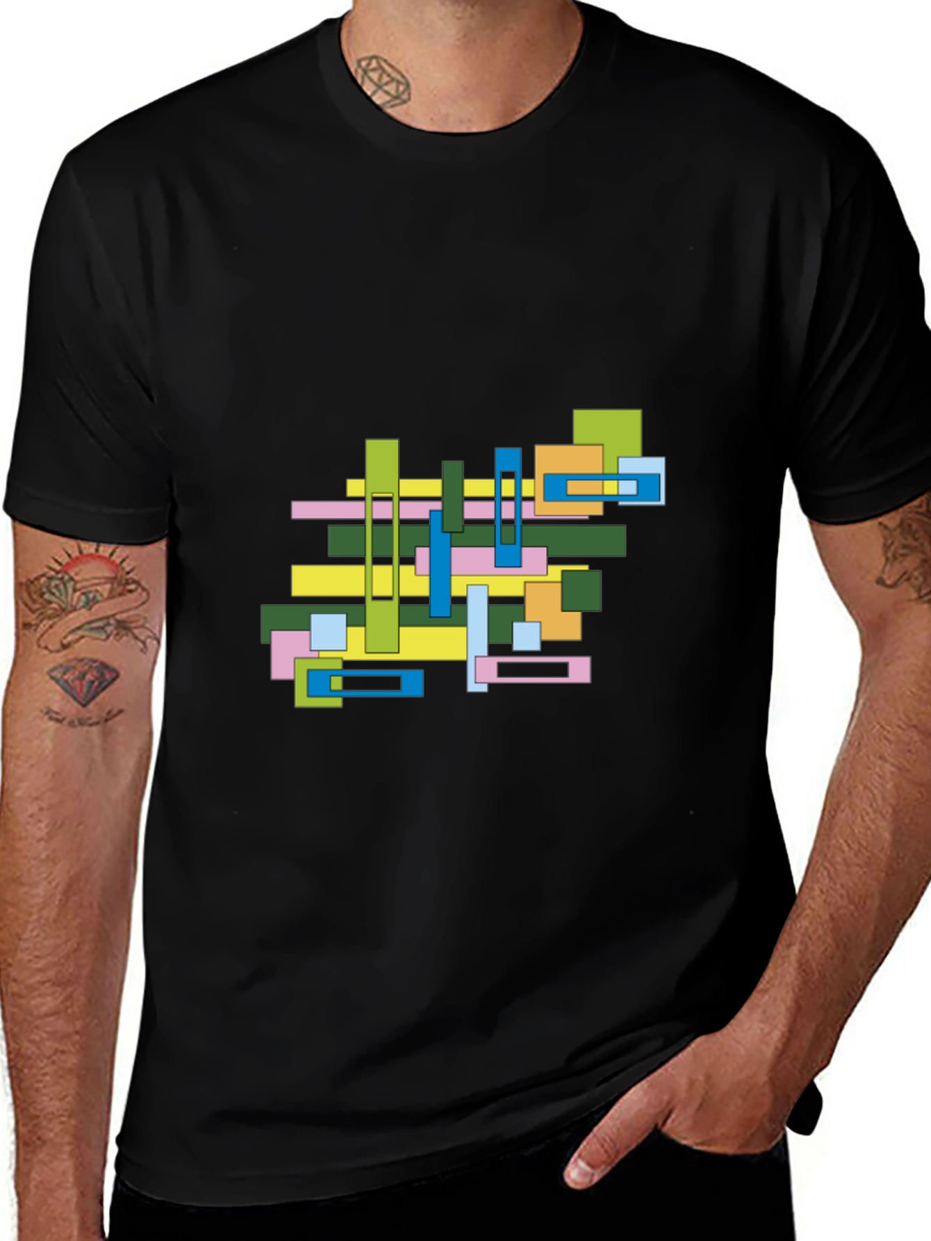 Abstract Geometric Graphic Print Black Tee