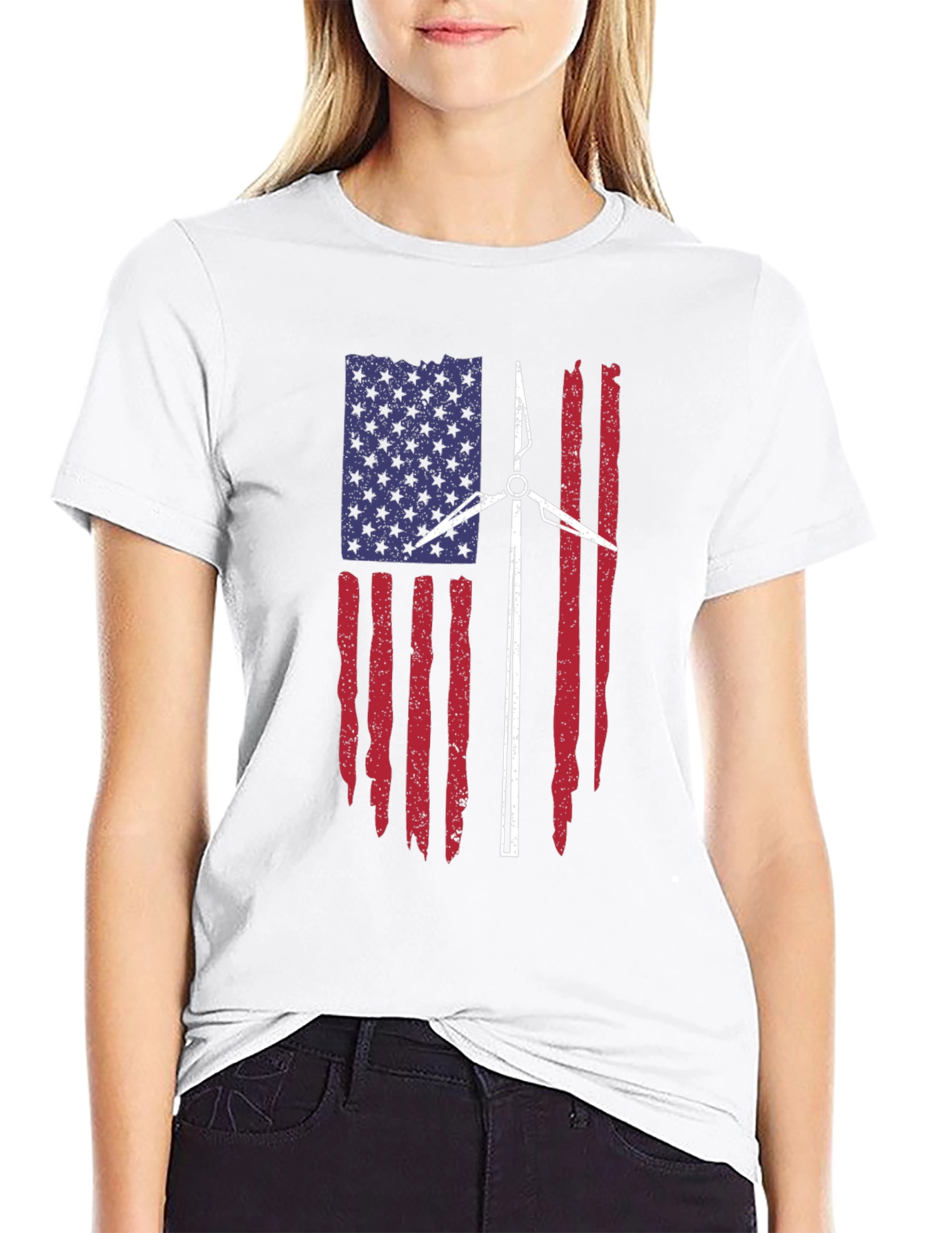 American Flag Wind Turbine T-Shirt
