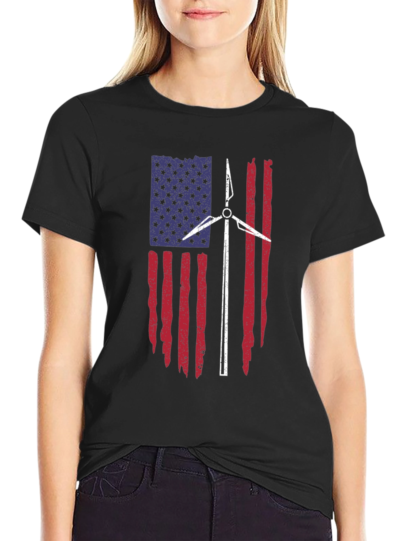 American Flag Wind Turbine T-Shirt