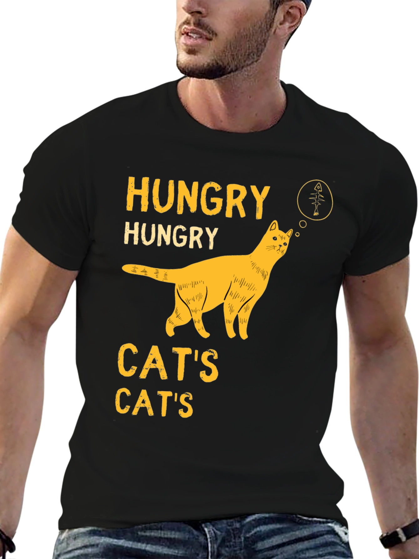 Hungry Cats T-Shirt Black Cotton
