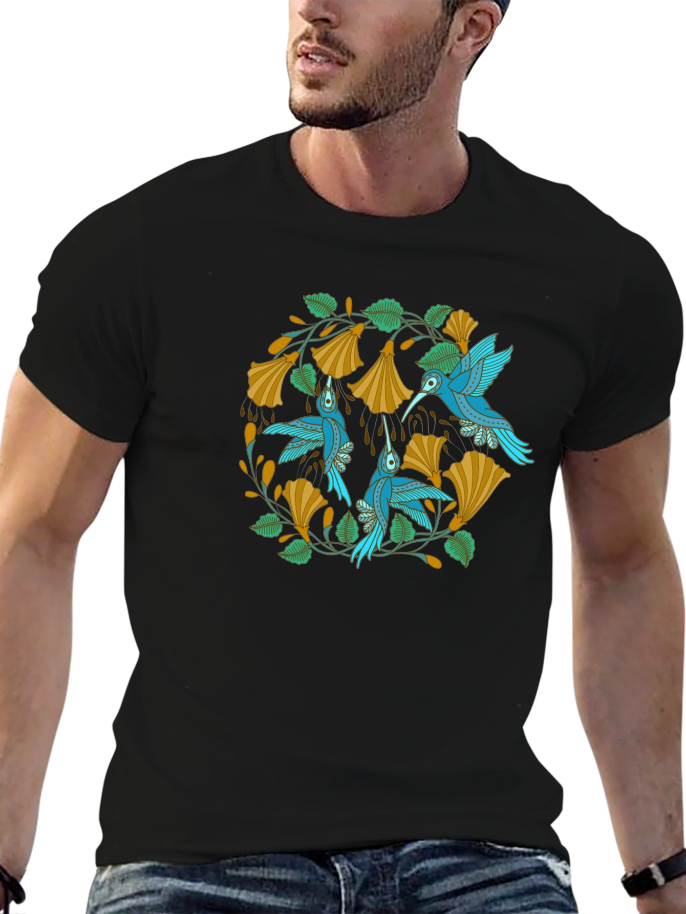 Hummingbird Floral Tee - Nature Inspired Design