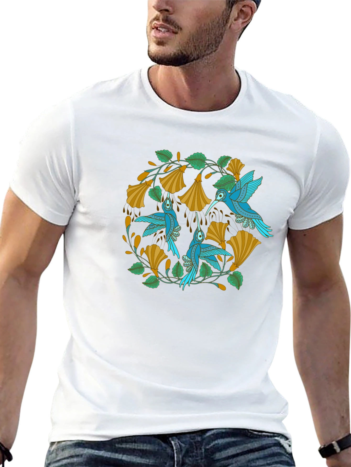 Hummingbird Floral Tee - Nature Inspired Design