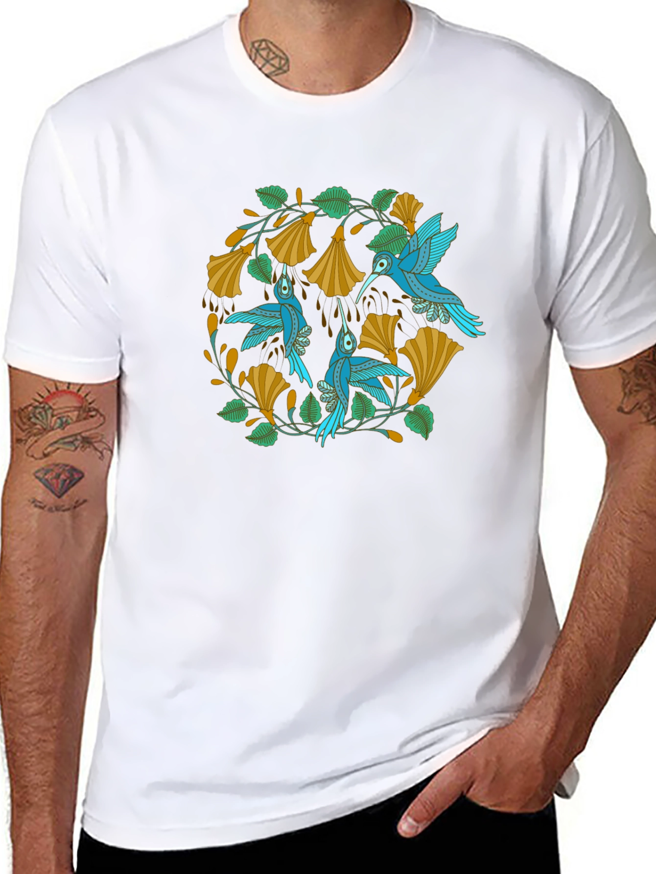 Hummingbird Floral Tee - Nature Inspired Design