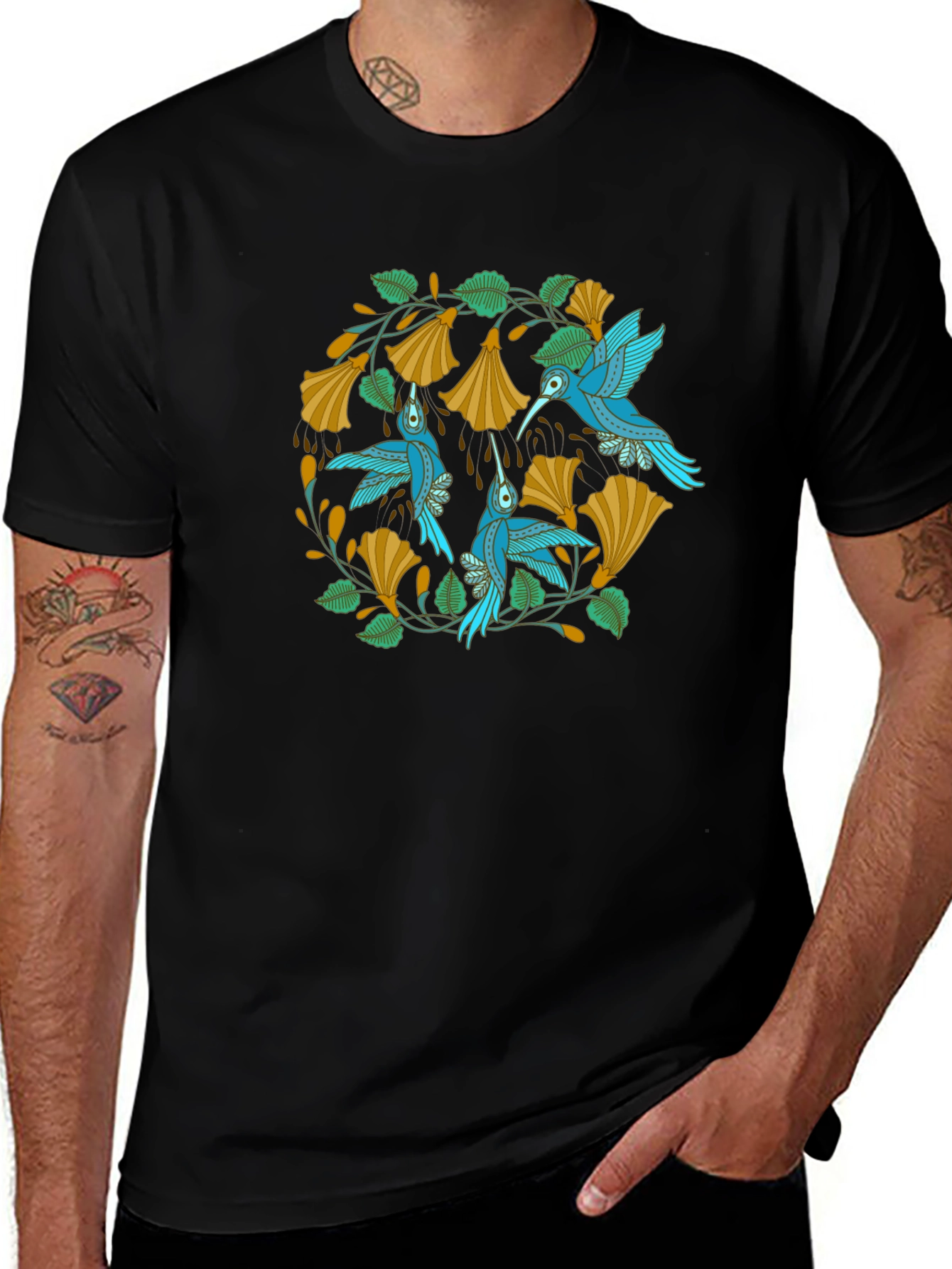 Hummingbird Floral Tee - Nature Inspired Design