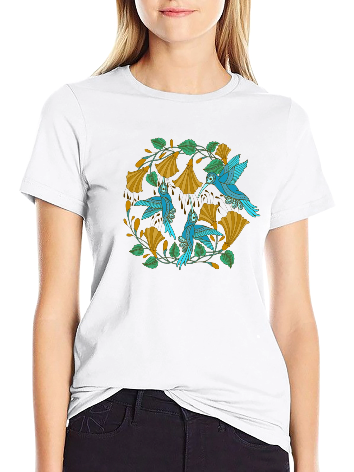 Hummingbird Floral Tee - Nature Inspired Design