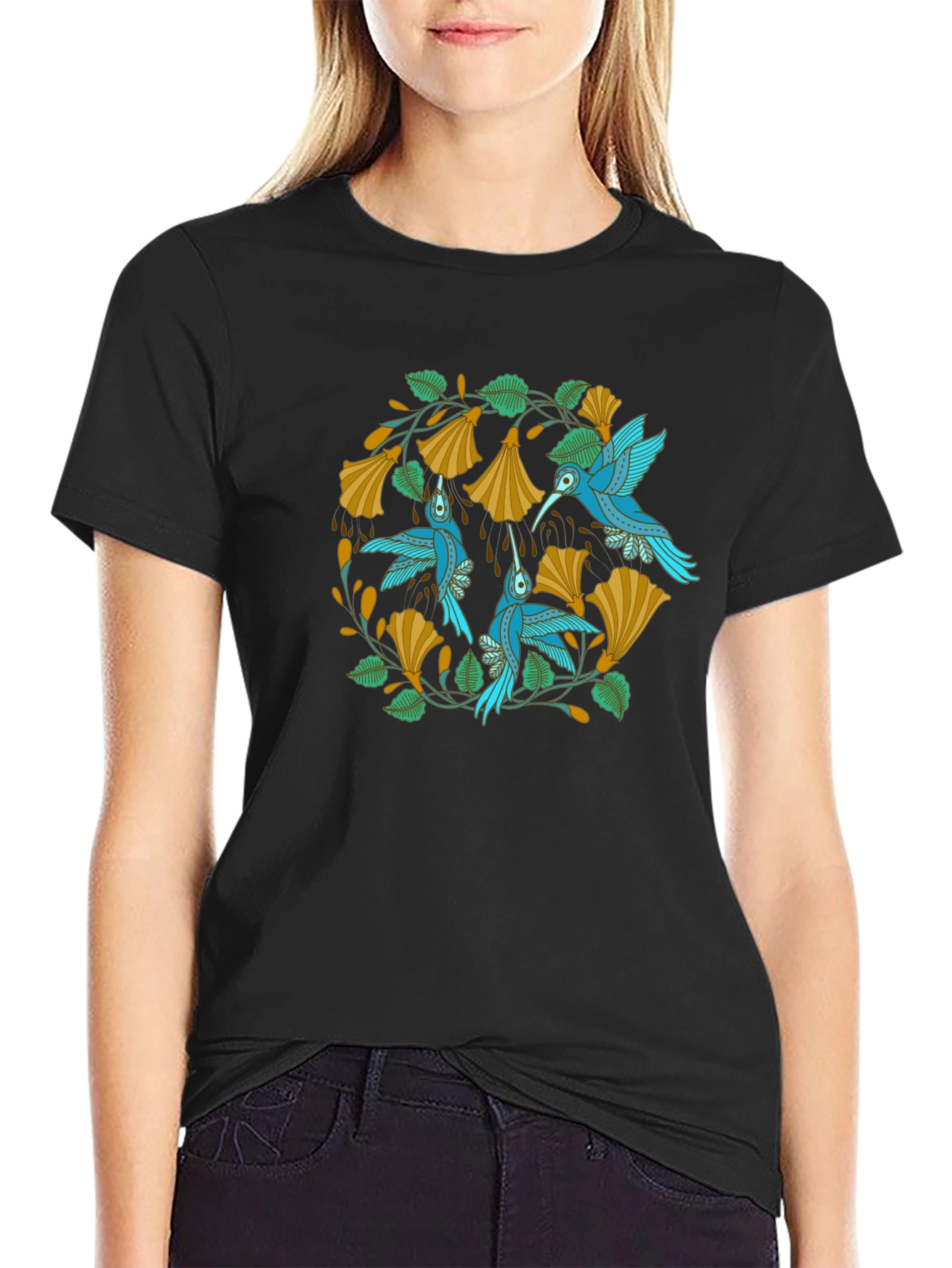 Hummingbird Floral Tee - Nature Inspired Design