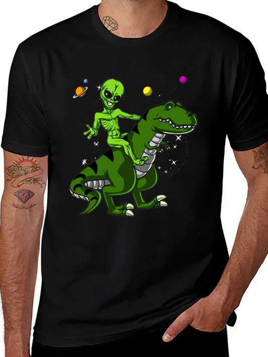 Alien Riding Dinosaur Graphic T-Shirt