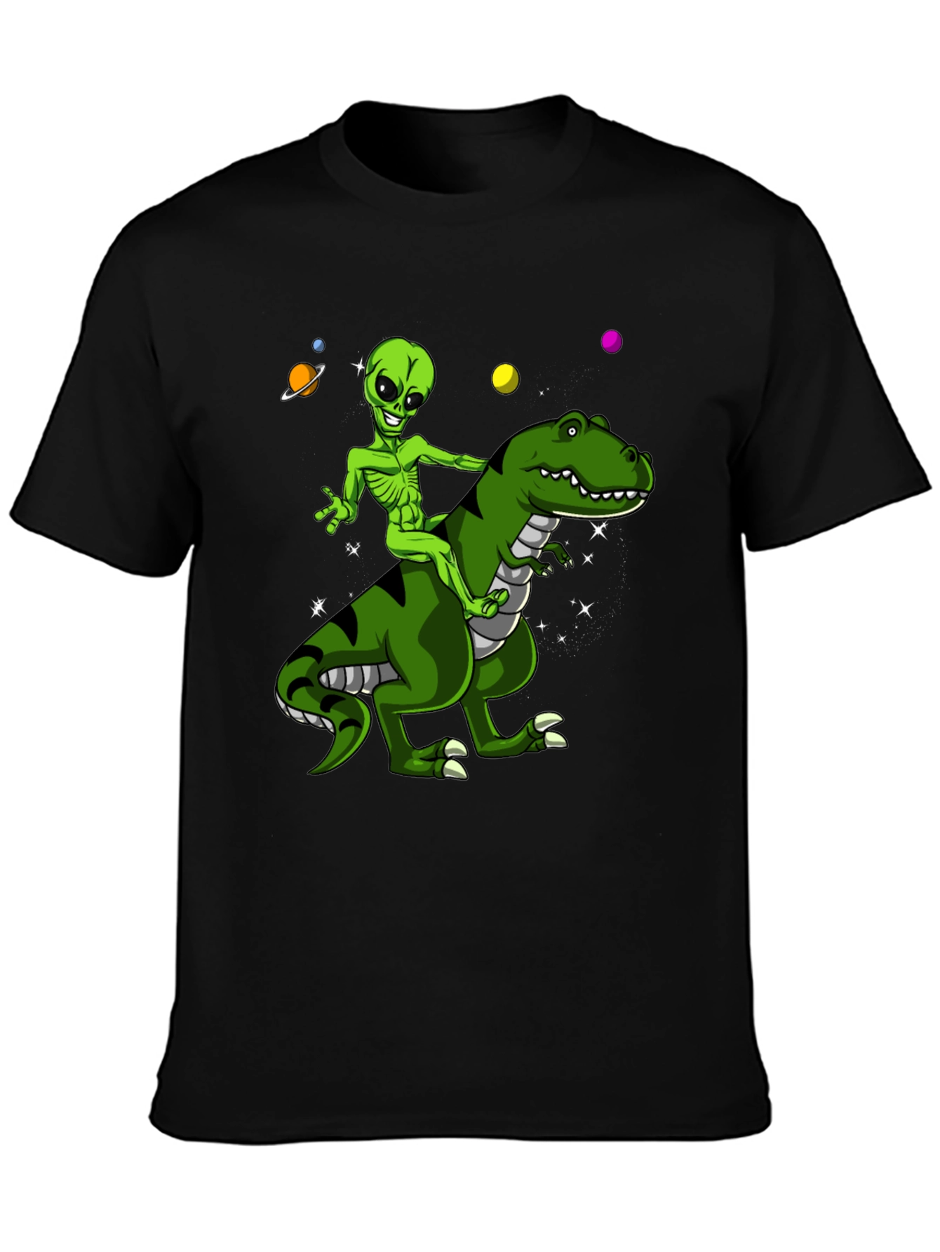 Alien Riding Dinosaur Graphic T-Shirt