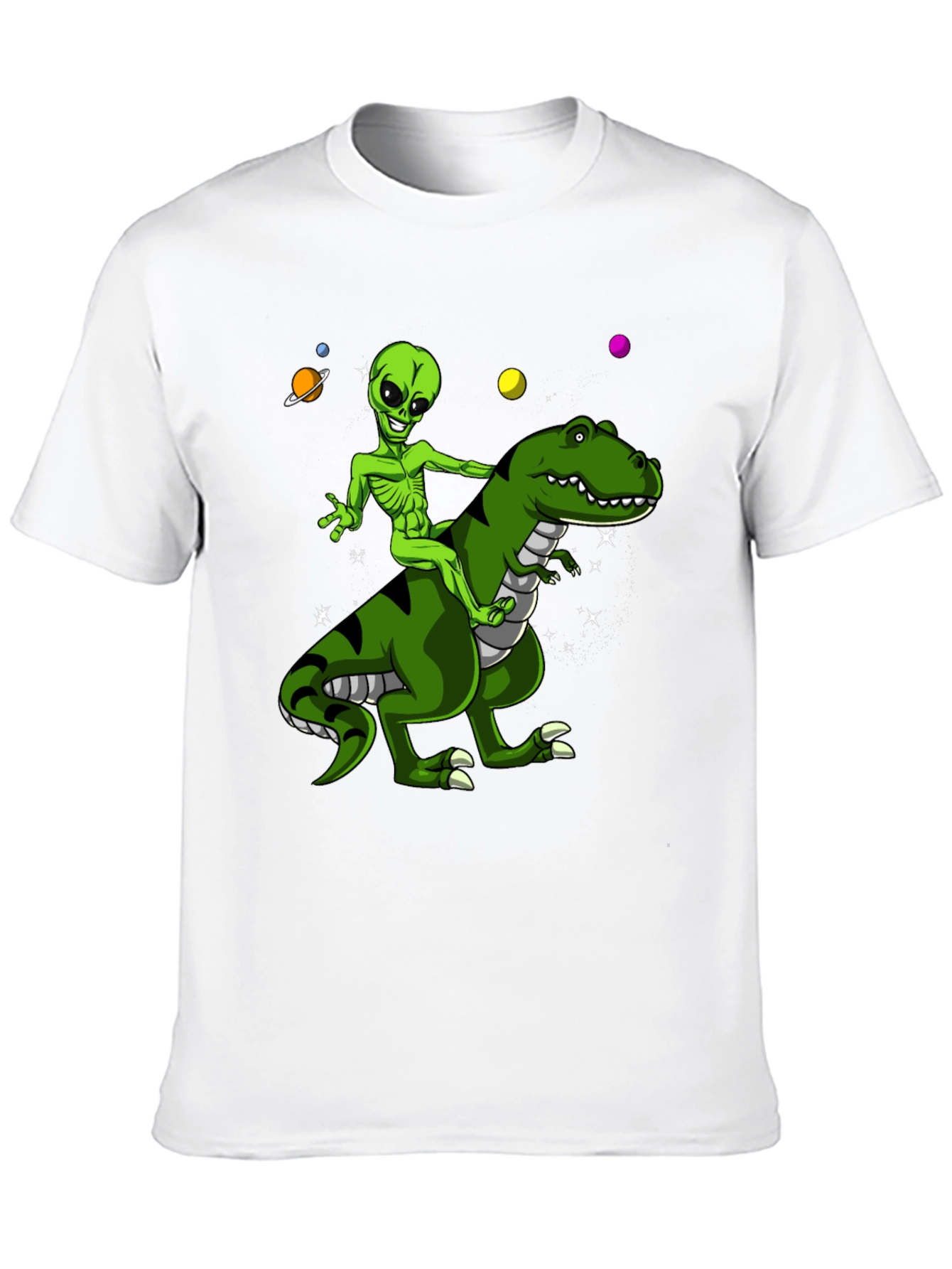 Alien Riding Dinosaur Graphic T-Shirt