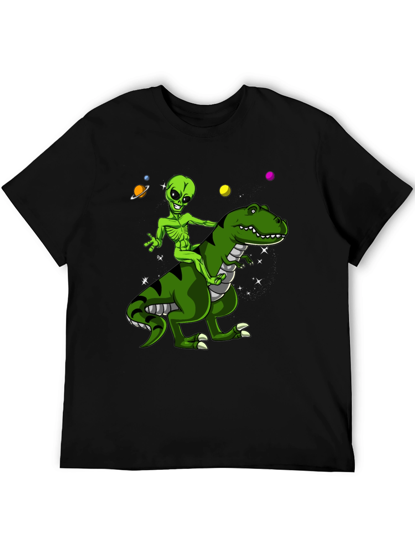 Alien Riding Dinosaur Graphic T-Shirt