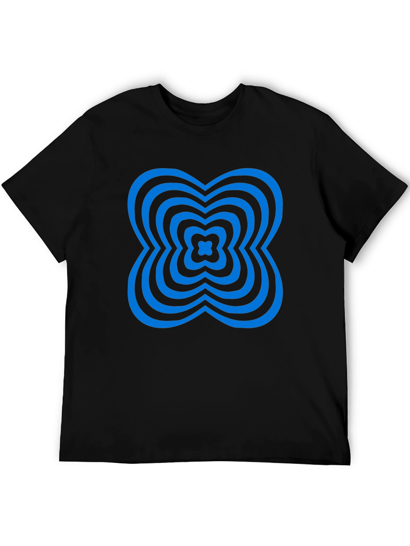 Abstract Blue Clover Graphic Black T-Shirt
