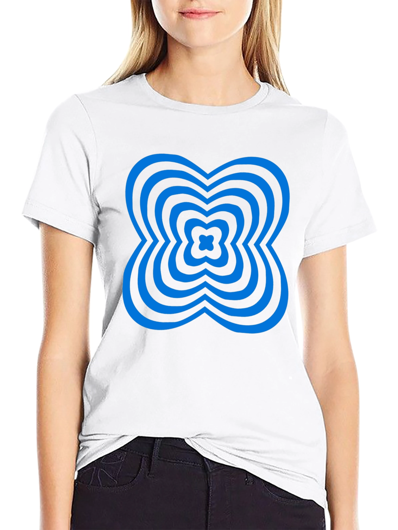 Abstract Blue Clover Graphic Black T-Shirt