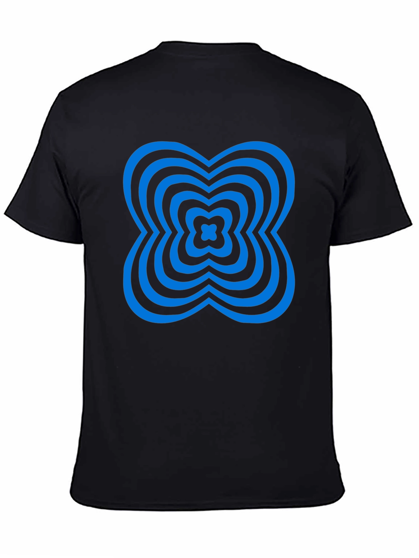 Abstract Blue Clover Graphic Black T-Shirt