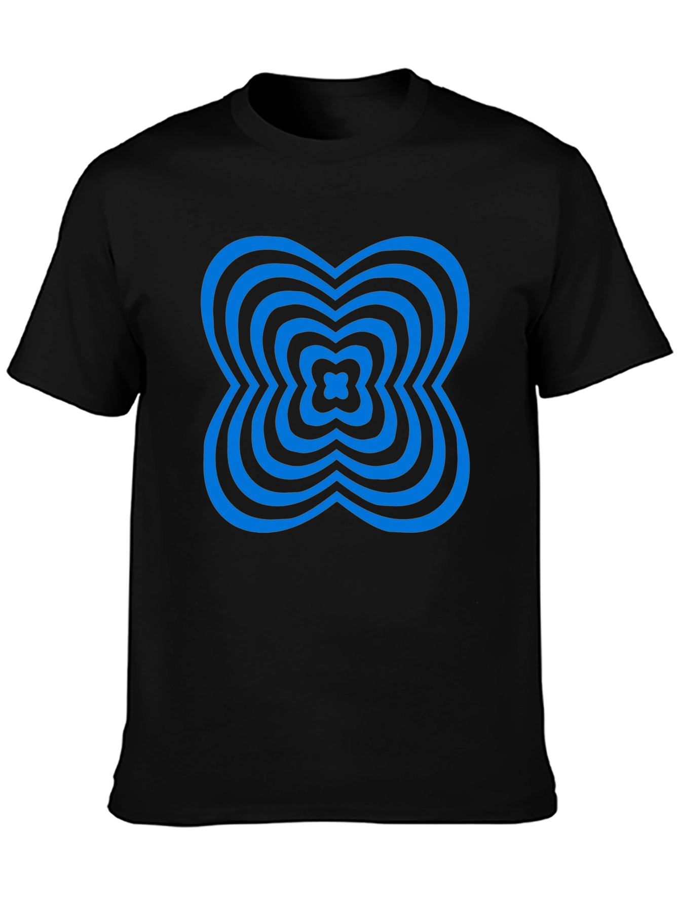 Abstract Blue Clover Graphic Black T-Shirt