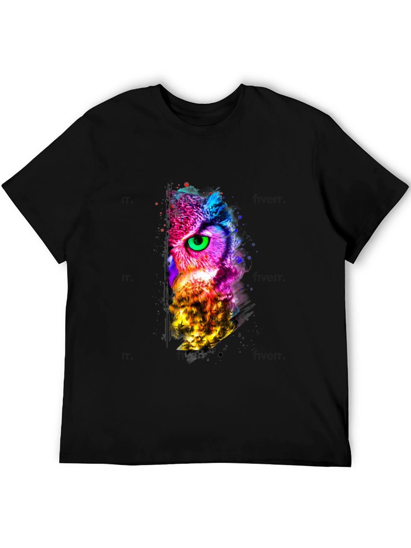 Abstract Owl Print Black T-Shirt